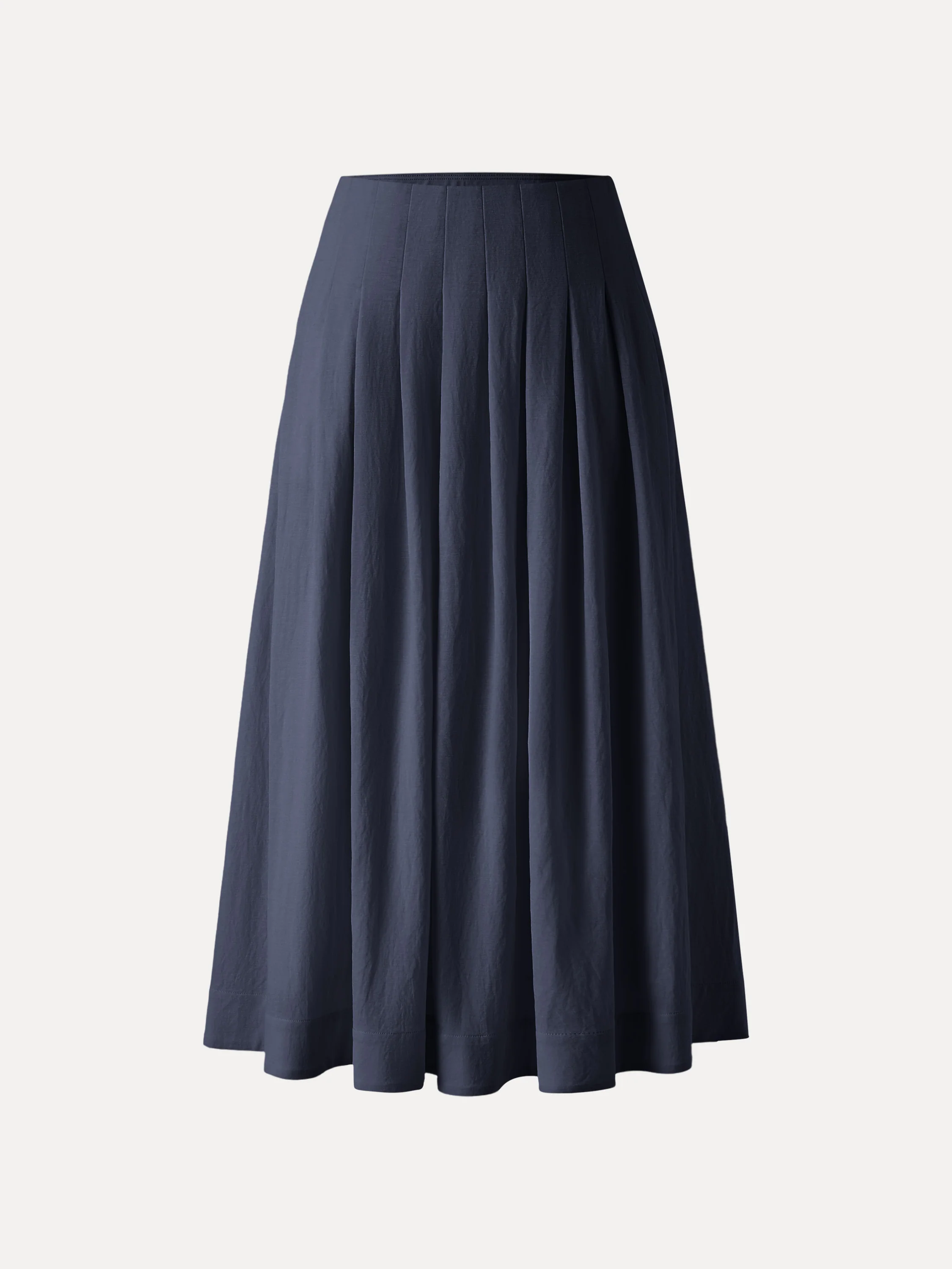 Wrinkle-resistant Cotton-linen Mid-rise Pleated Midi Skirt