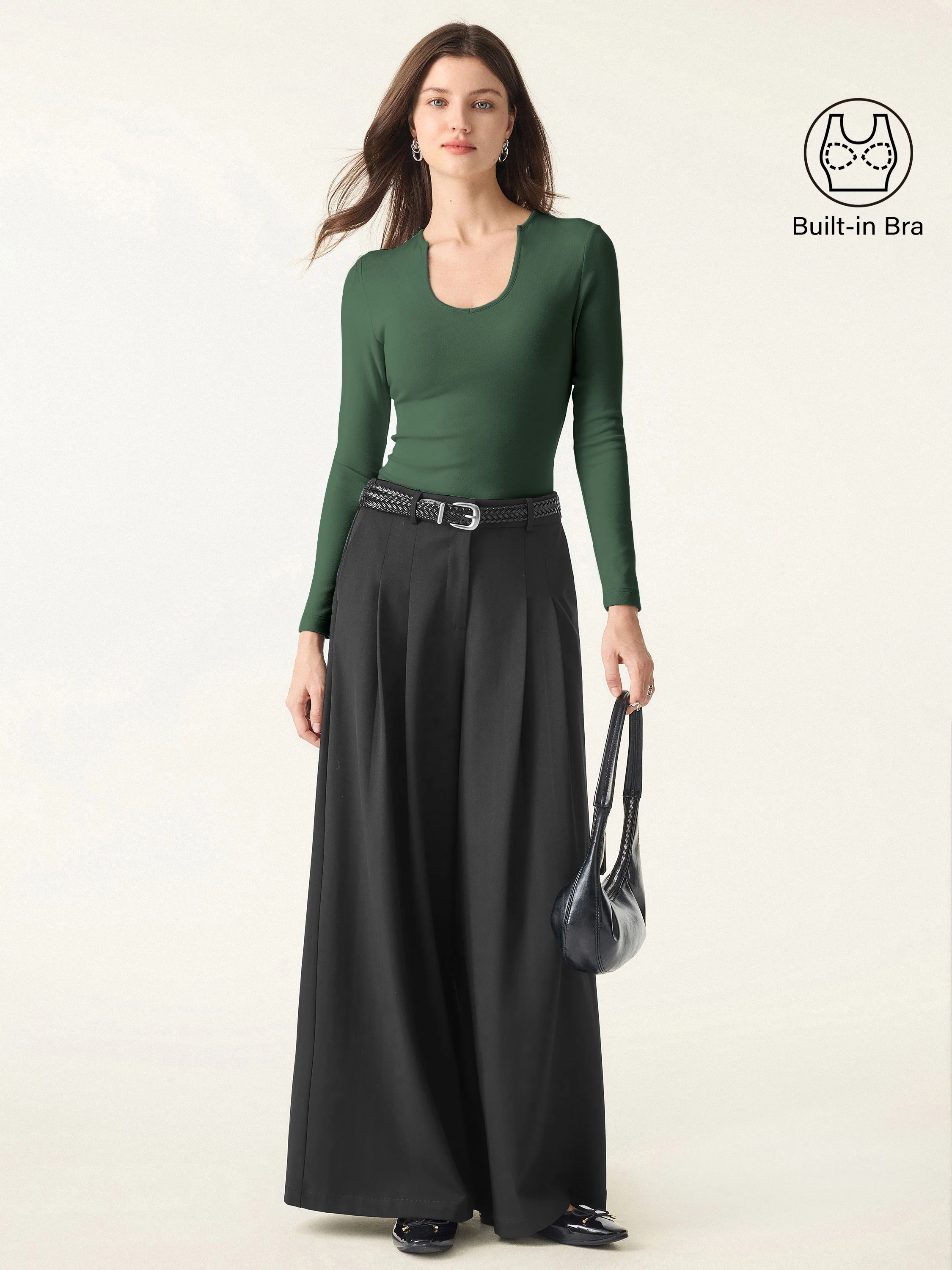 Light Warm Curved V-Neck Long Sleeve Brami Top