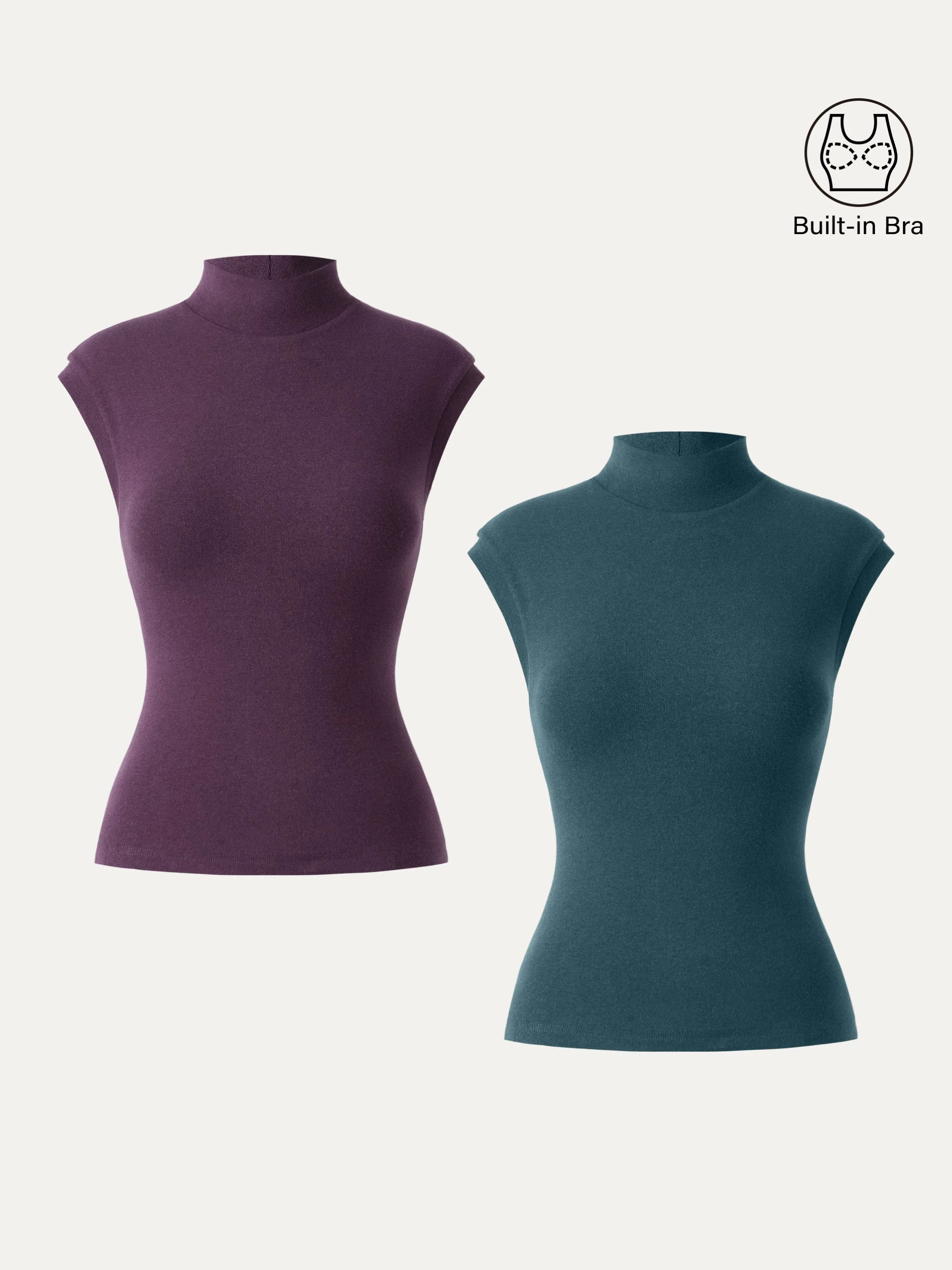 Stretch Cotton Mock Neck Cap Sleeve Brami Top