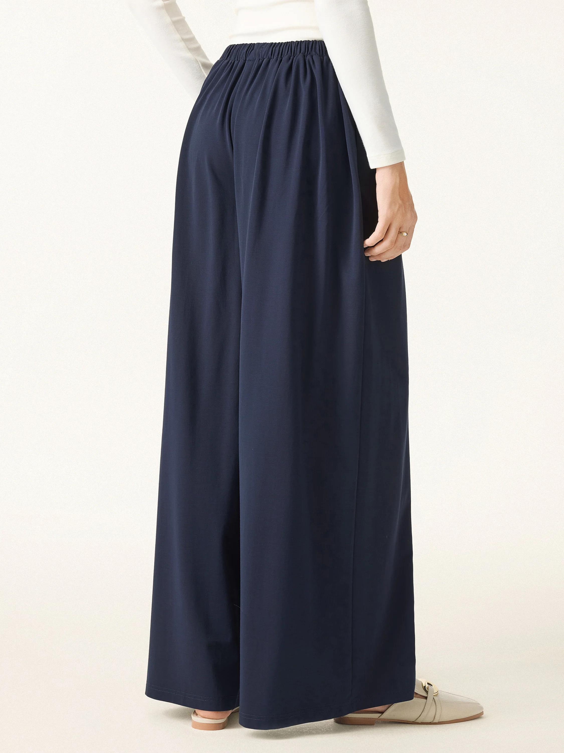 Stretch Ponte Mid Rise Palazzo Pants with Pockets