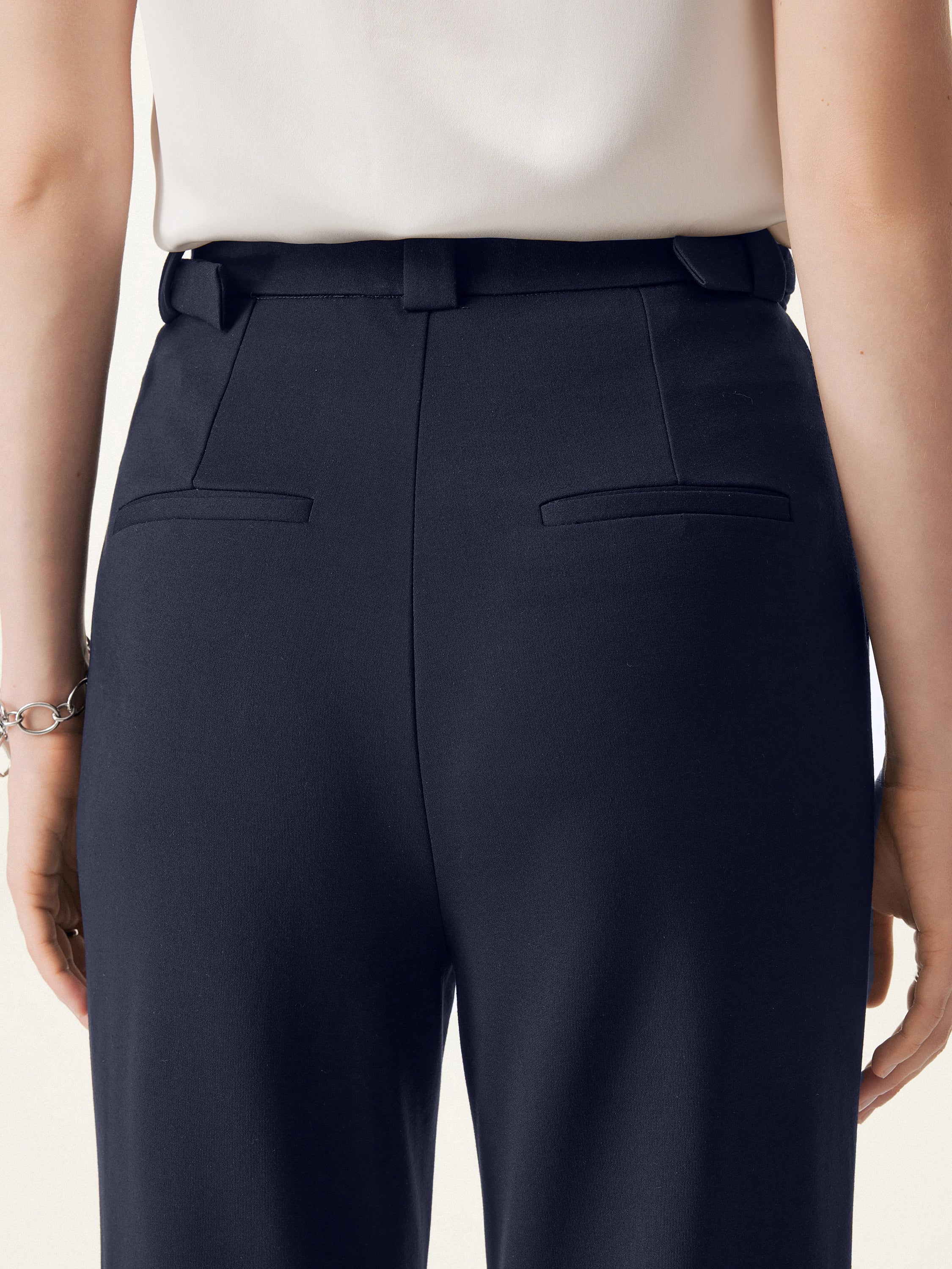 High Rise Pull-on Wide Leg Pants with Adjustable Bar