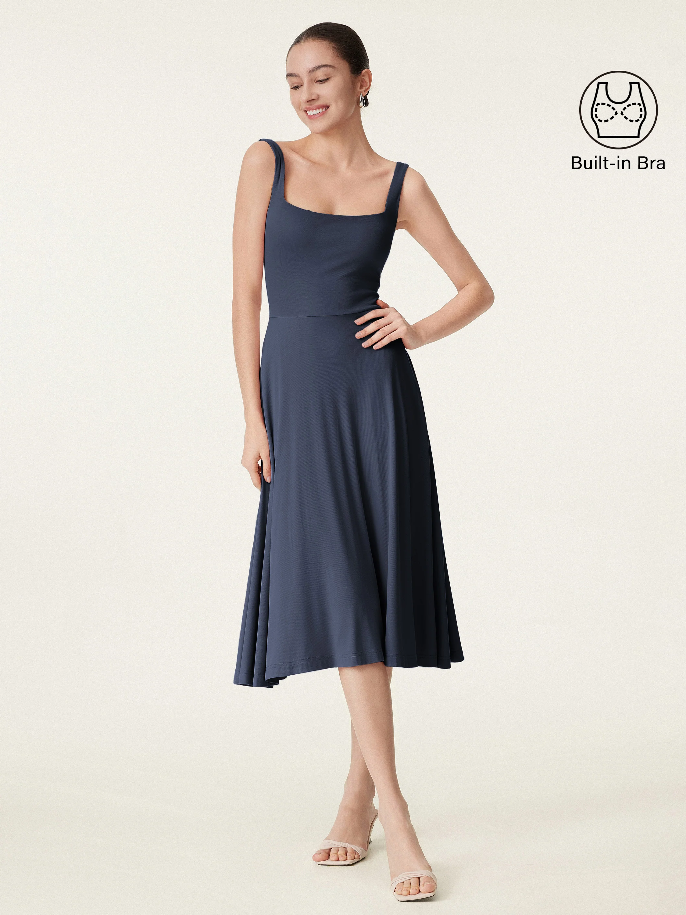 Square Neck Flowy New Airy Brami Midi Dress