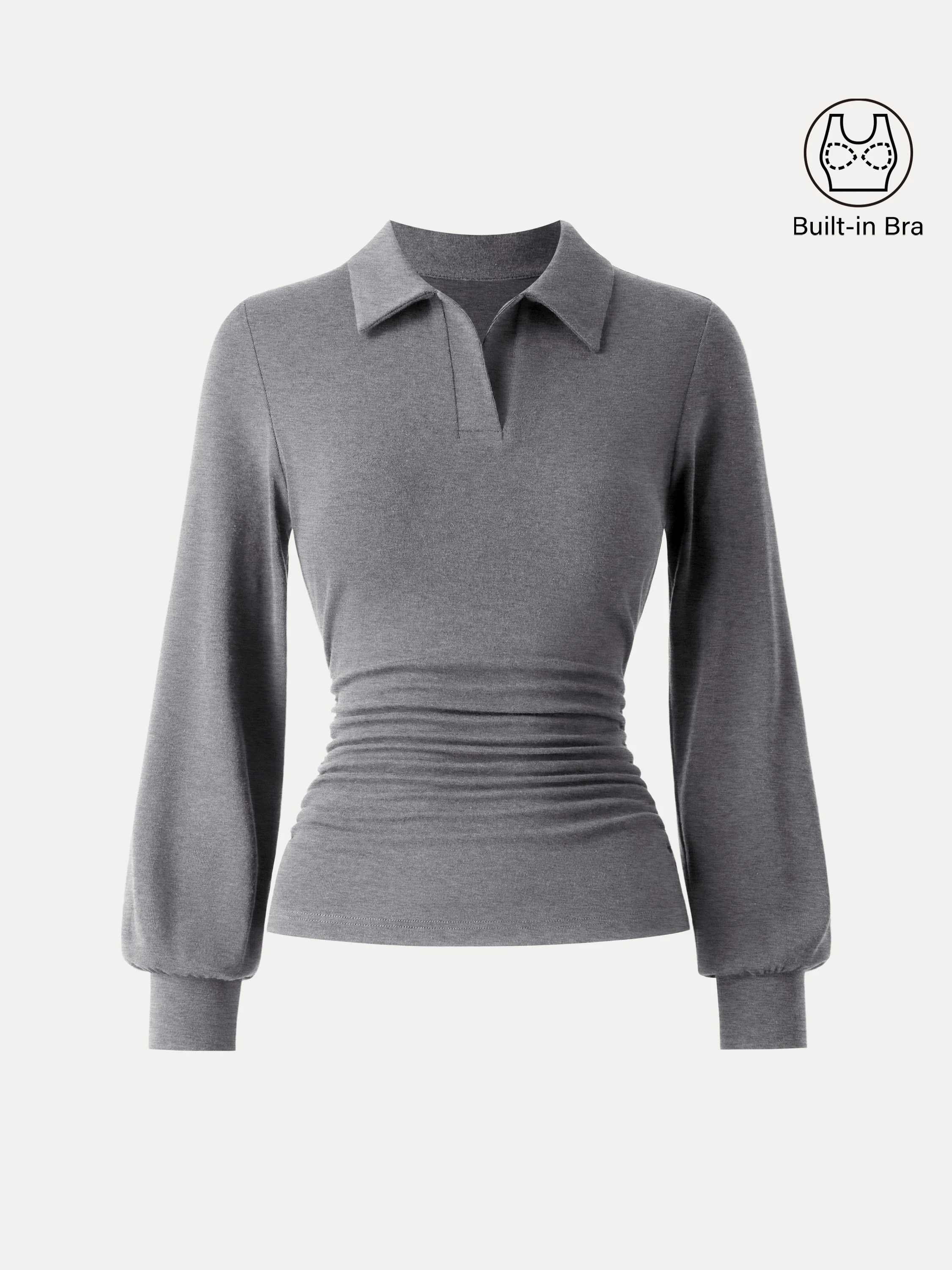 Warm Light Polo Neck Side-Ruched Crop Top