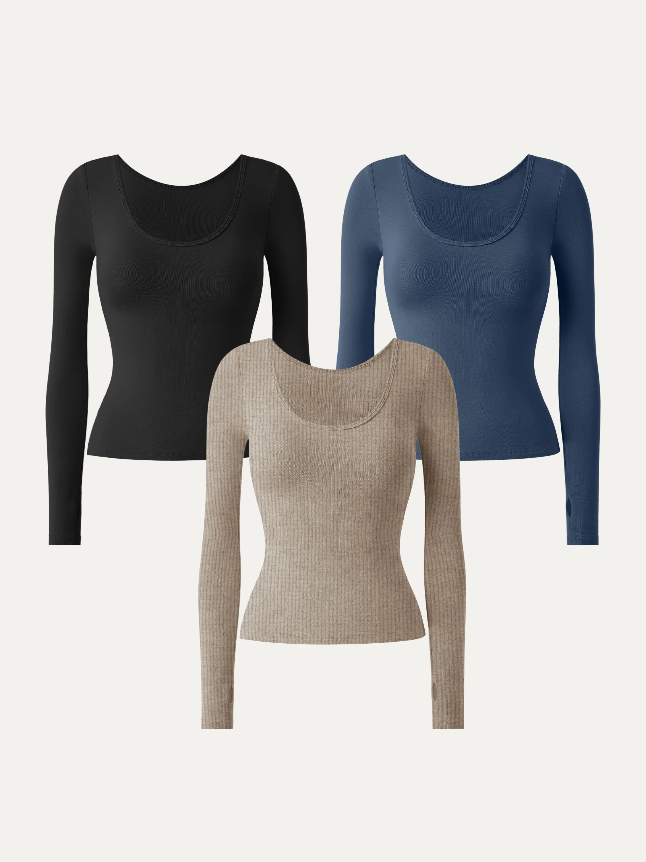 3Pcs Set Essential Lyocell Cashmere Multi-Wear Long Sleeve Top with Thumbholes