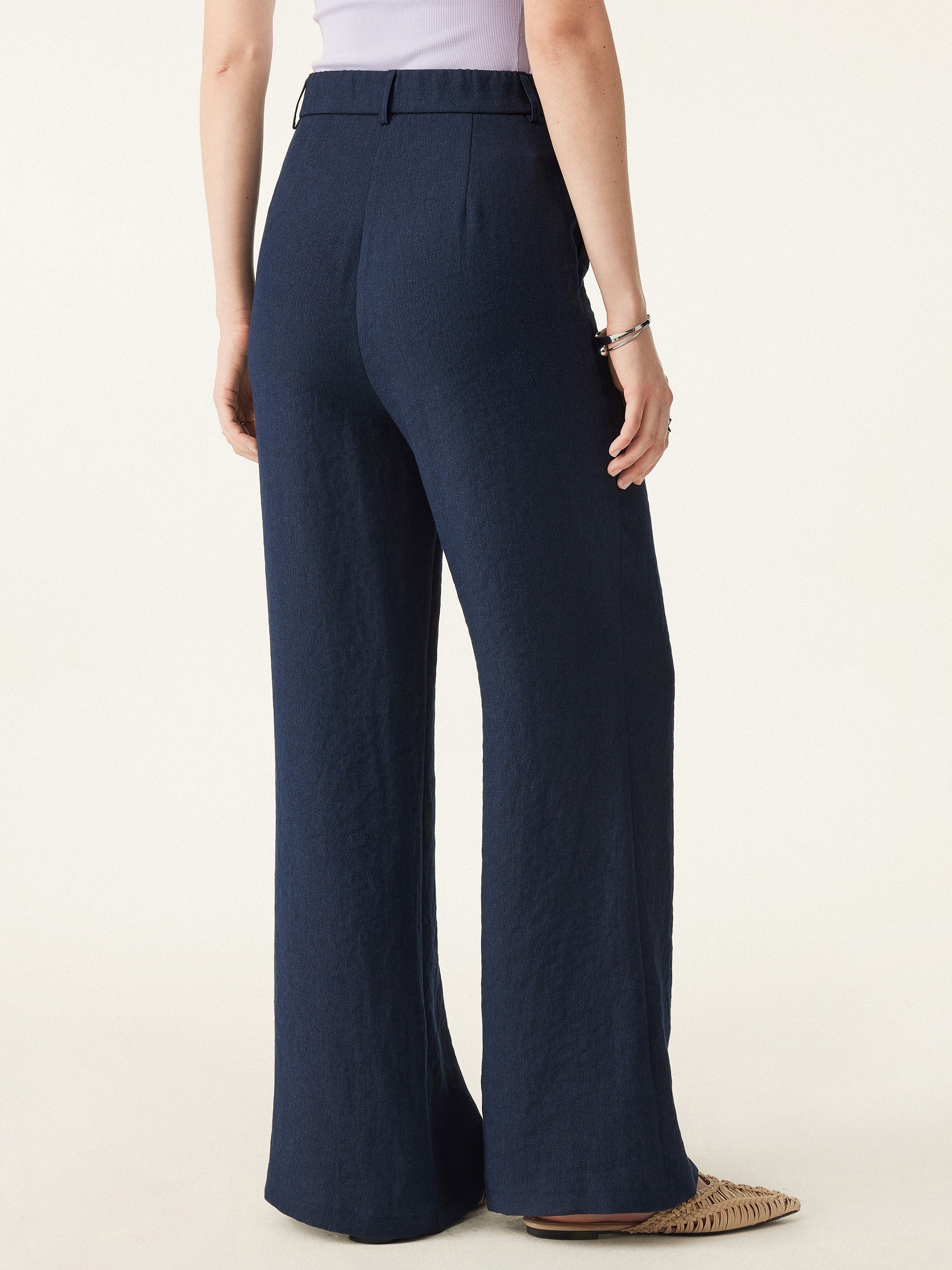Linen Mid Rise Flared Pant with Pockets