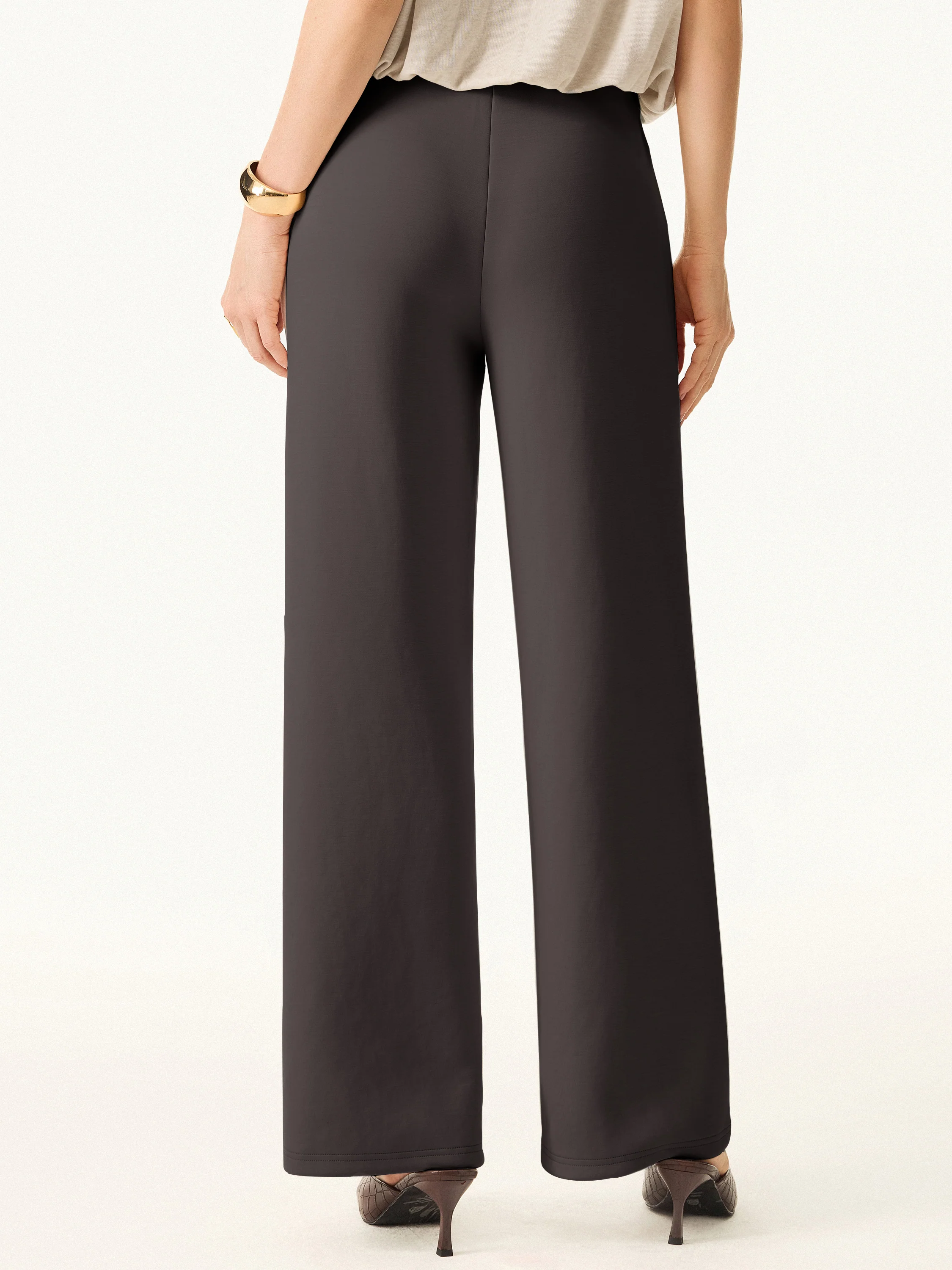 Wrinkle-Resistant Mid Rise Straight Leg Pants with Pockets