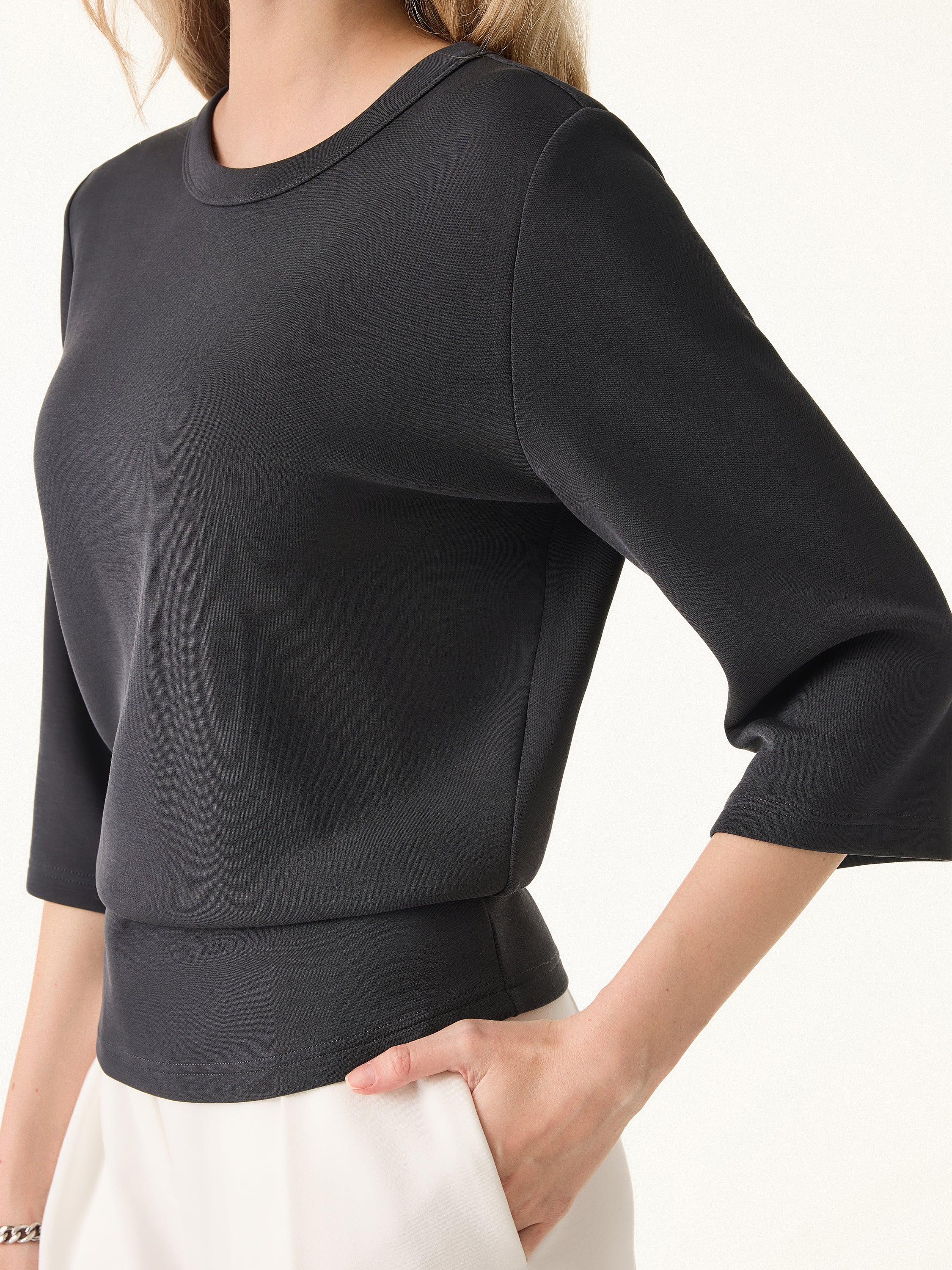 Sandwashed Spacer Crewneck Three - Quarter Sleeve Top