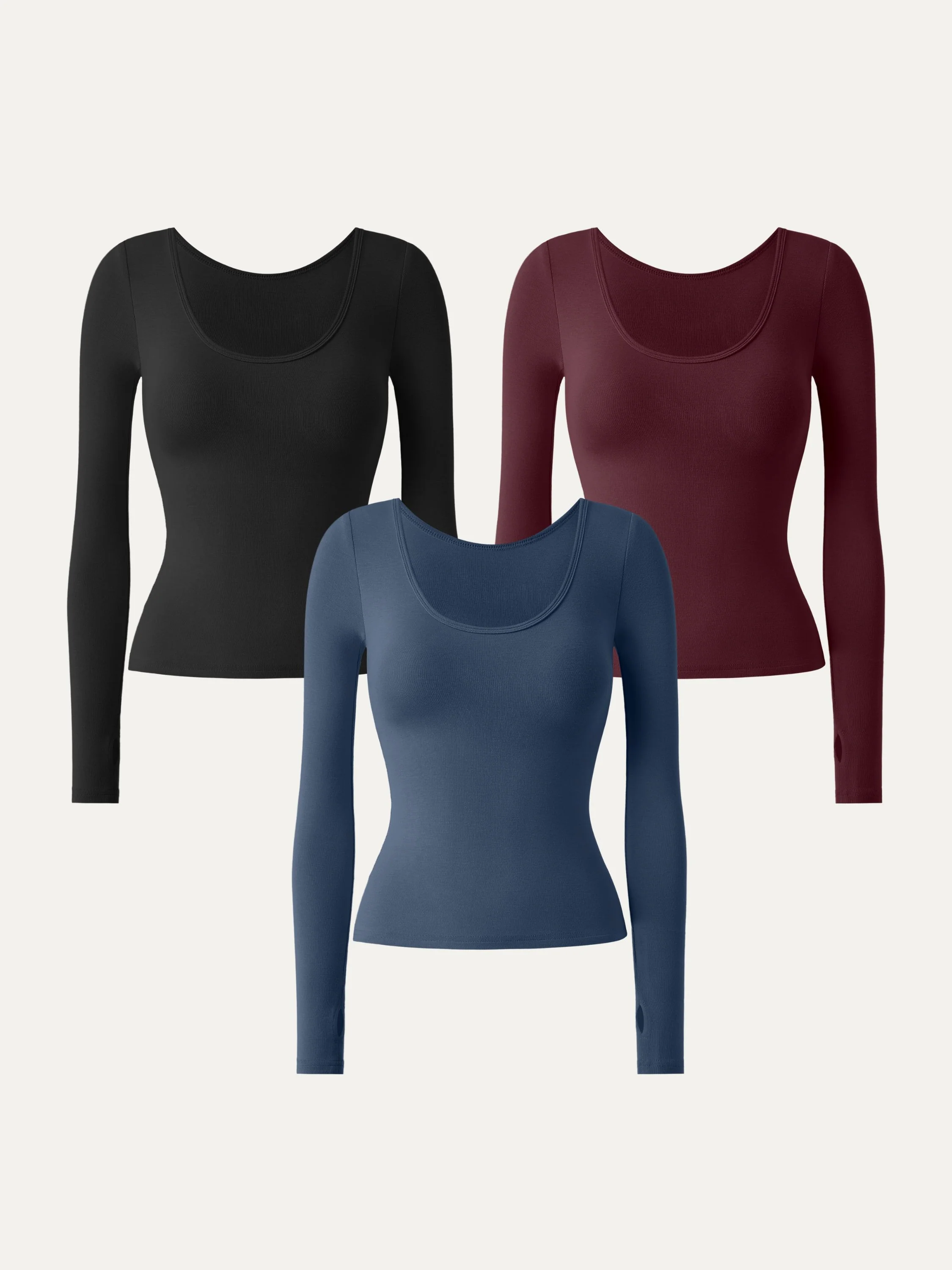 3Pcs Set Essential Lyocell Cashmere Multi-Wear Long Sleeve Top with Thumbholes