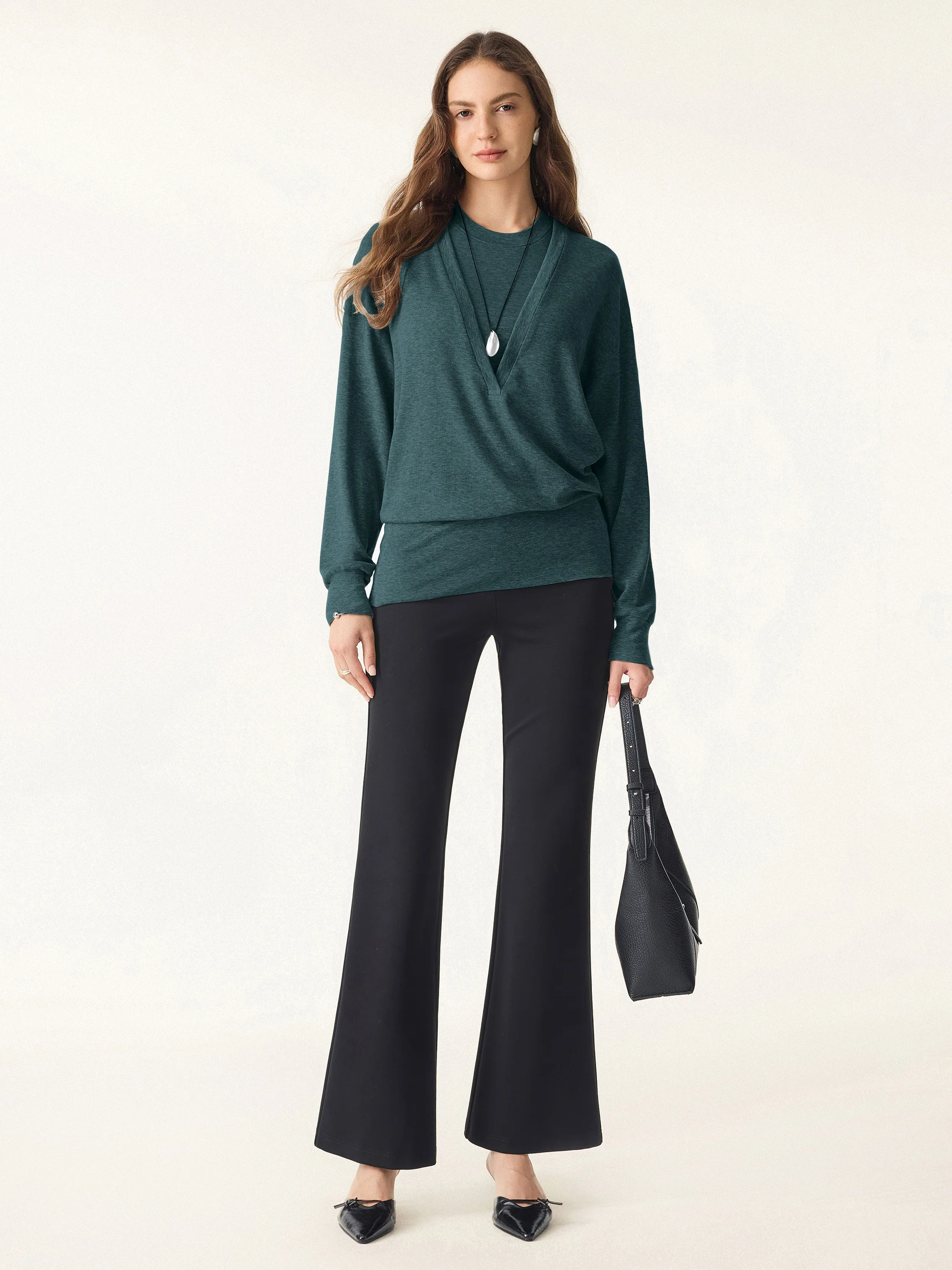 Lyocell Cashmere V-neck Drop-Shoulder Top