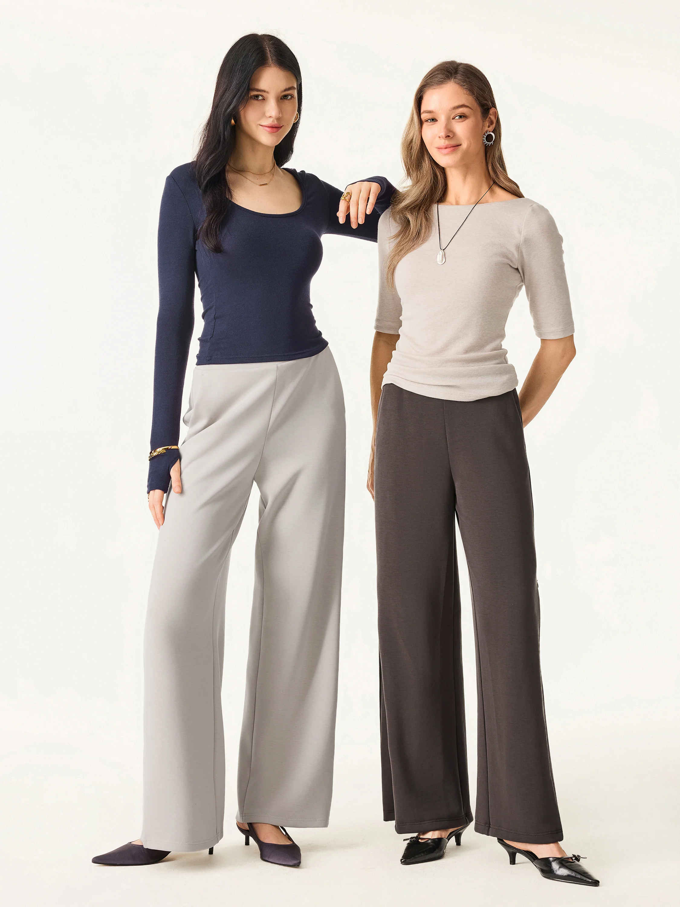 Sandwashed Spacer Mid Rise Versatile Legs Pull-on Pants with Pockets