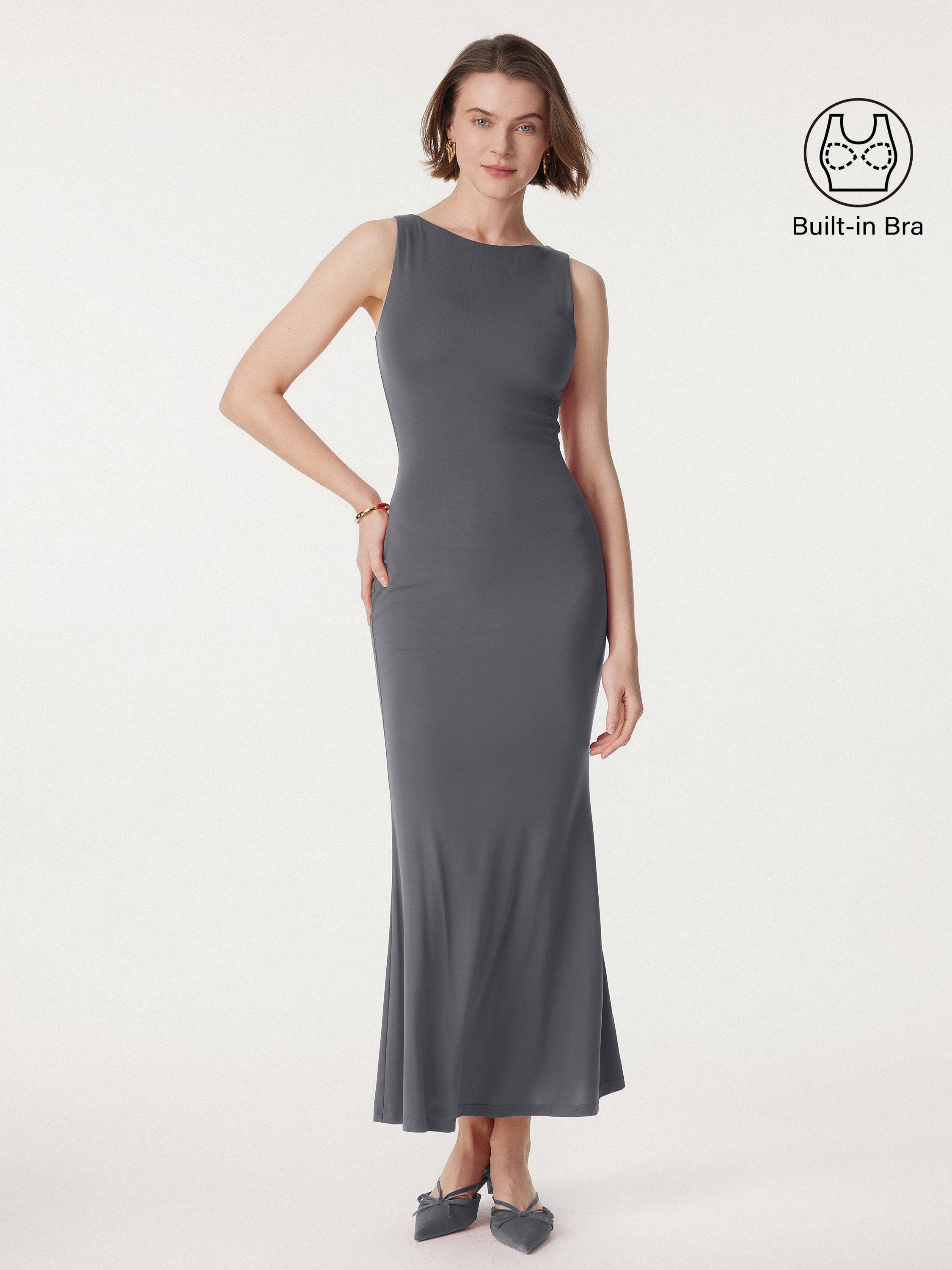 Effortless Boatneck Mermaid Maxi Dress