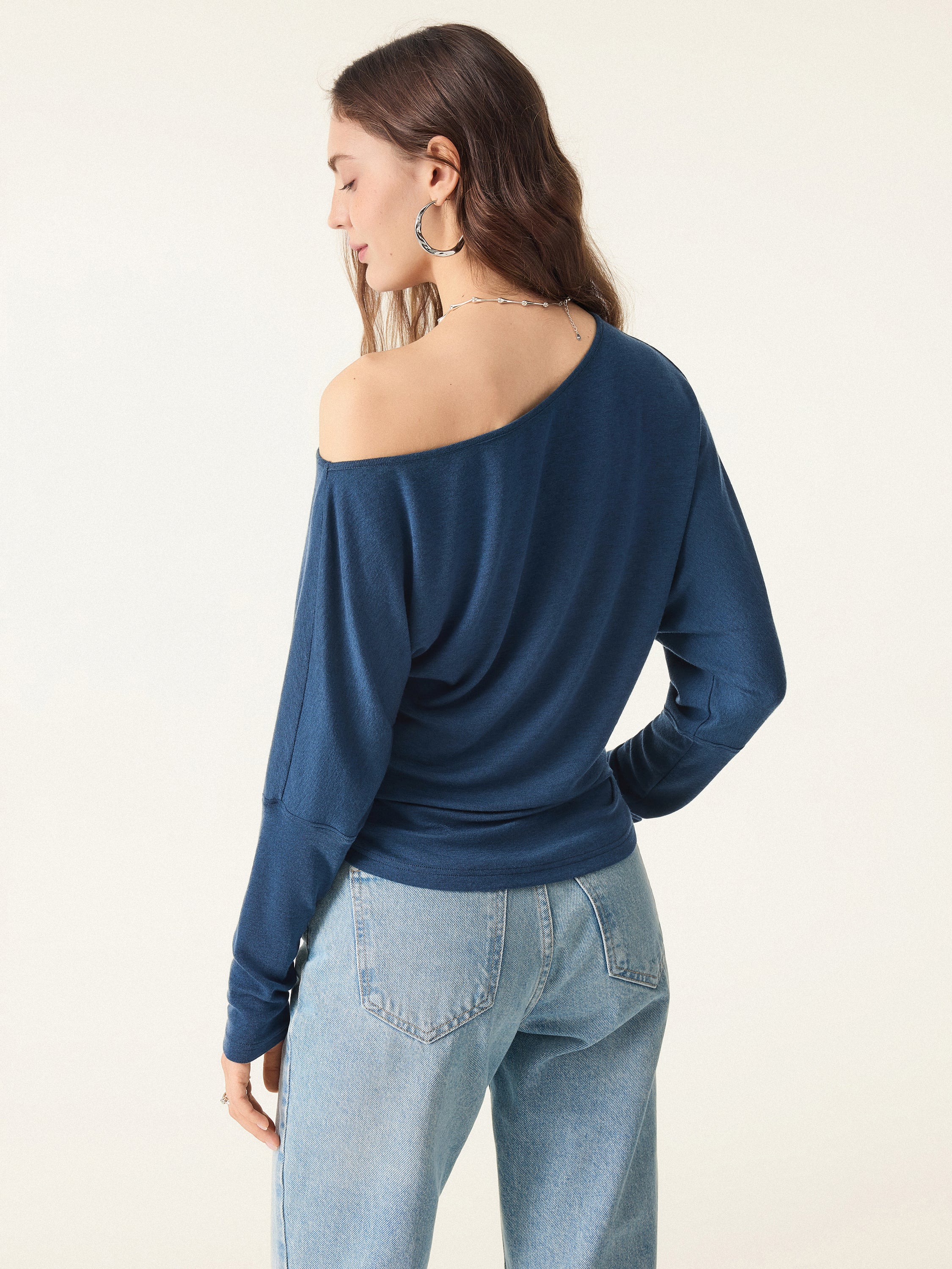Lyocell Cashmere Cold-Shoulder Semi-Sheer Top