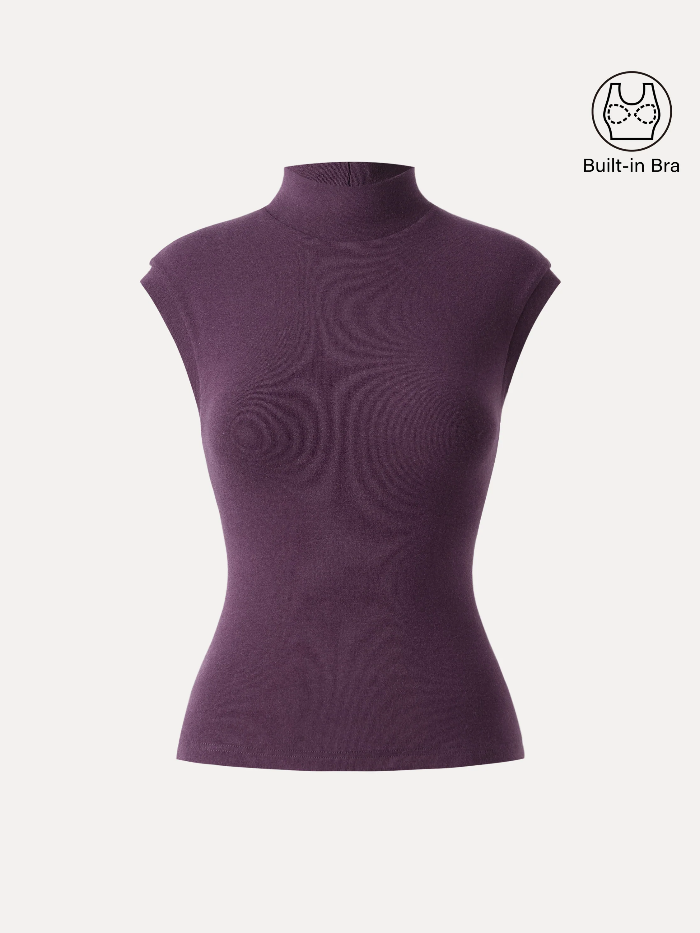 Stretch Cotton Mock Neck Cap Sleeve Brami Top