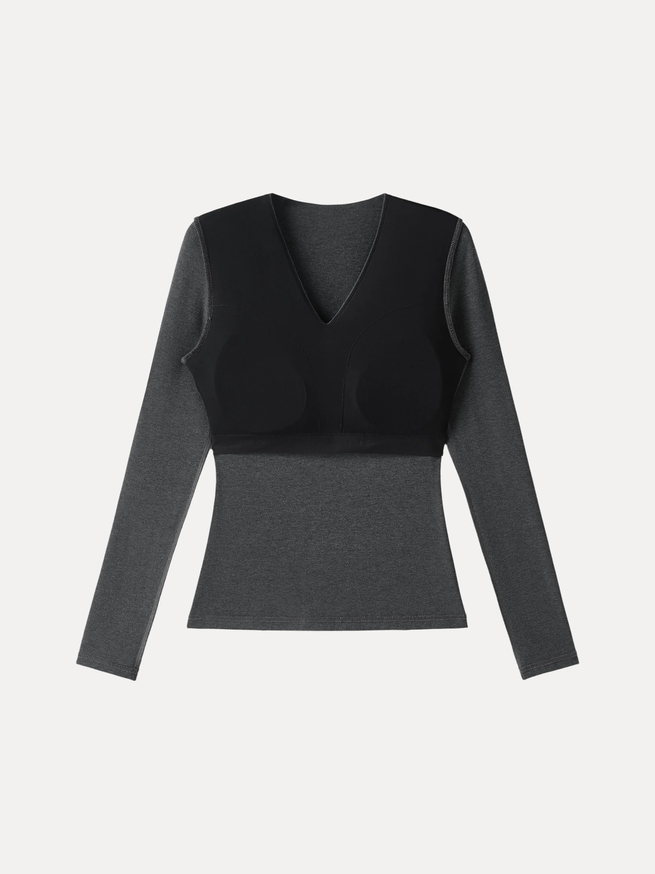 2-Piece Set Stretch Cotton V-Neck Long Sleeve Crop Top