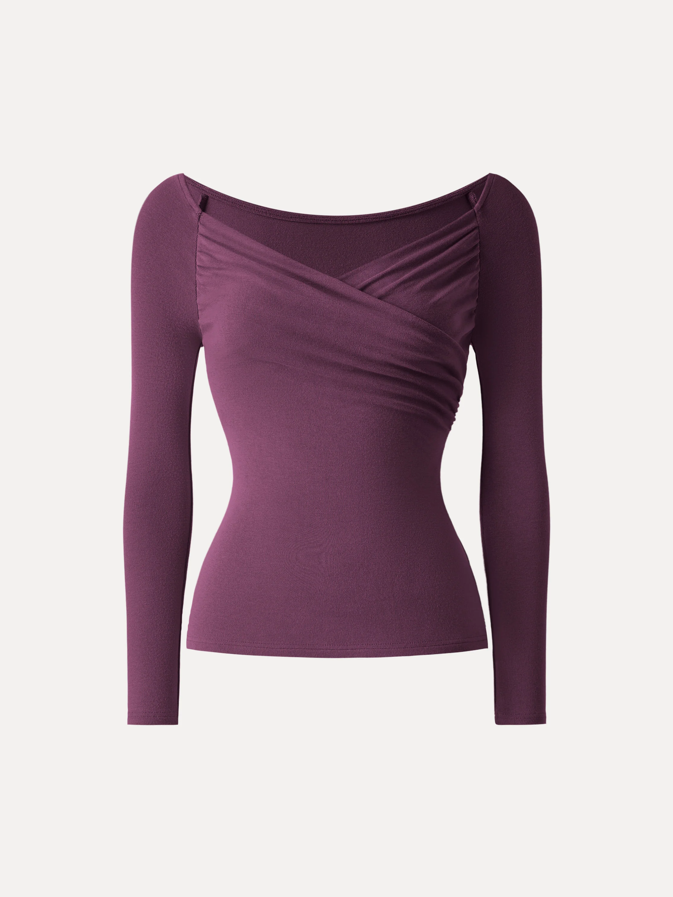 Warm Light Surplice Ruched Long-Sleeved Top