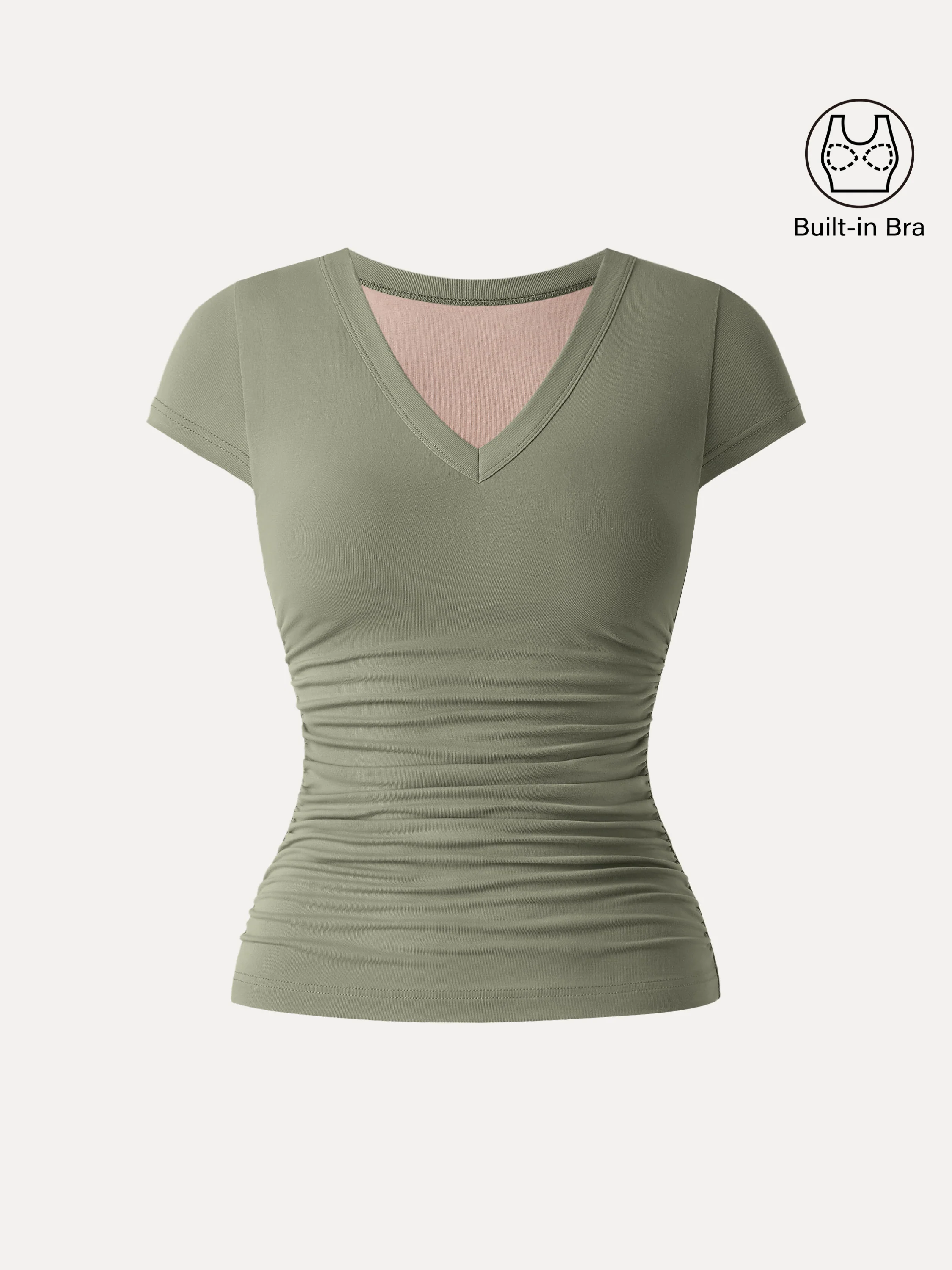 Elevated V-neck Side Ruched Cap Sleeve Brami Tee