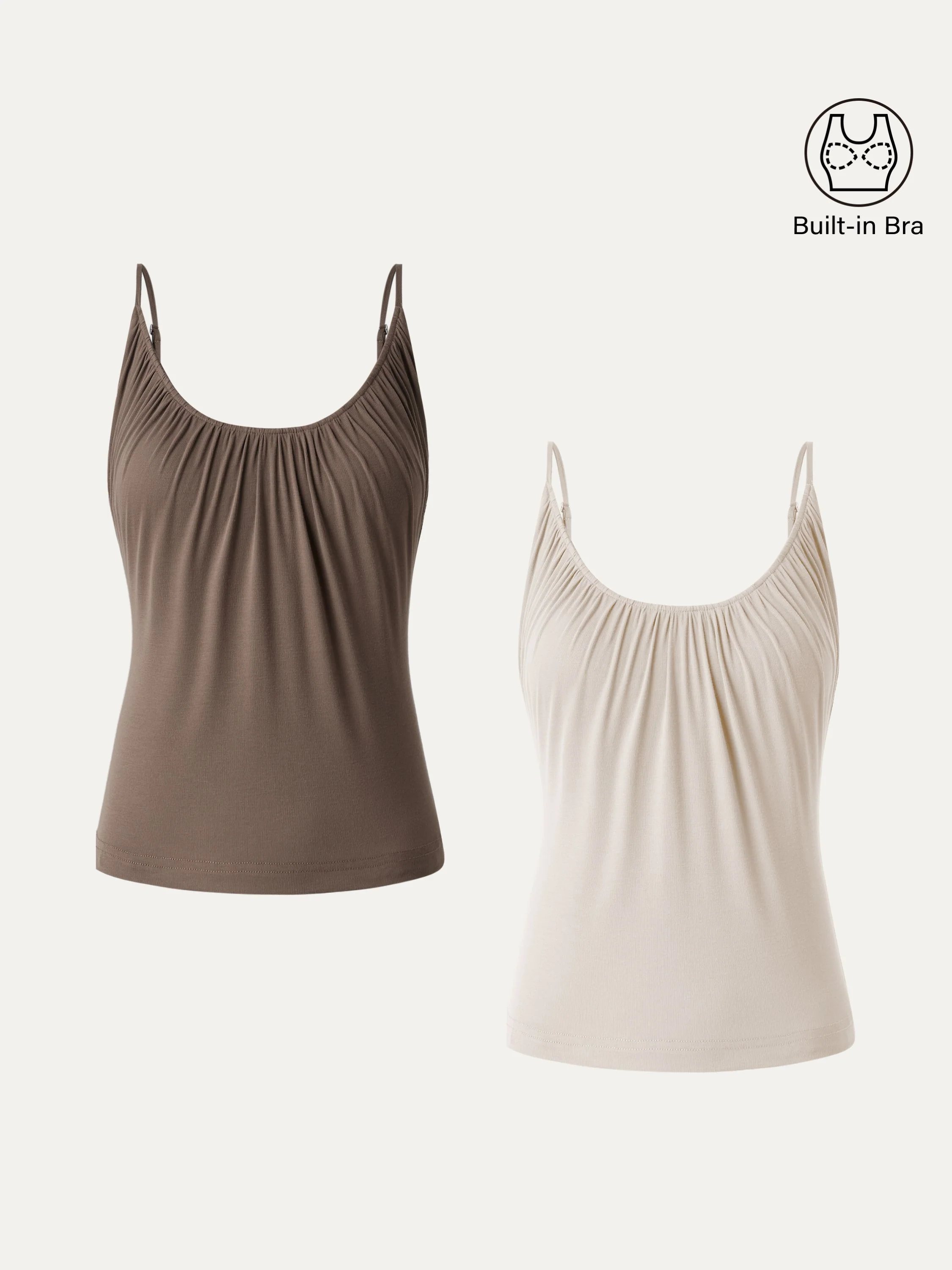 2-Piece Set Hip-Length Scoop Neck Gathered Spaghetti Strap Top