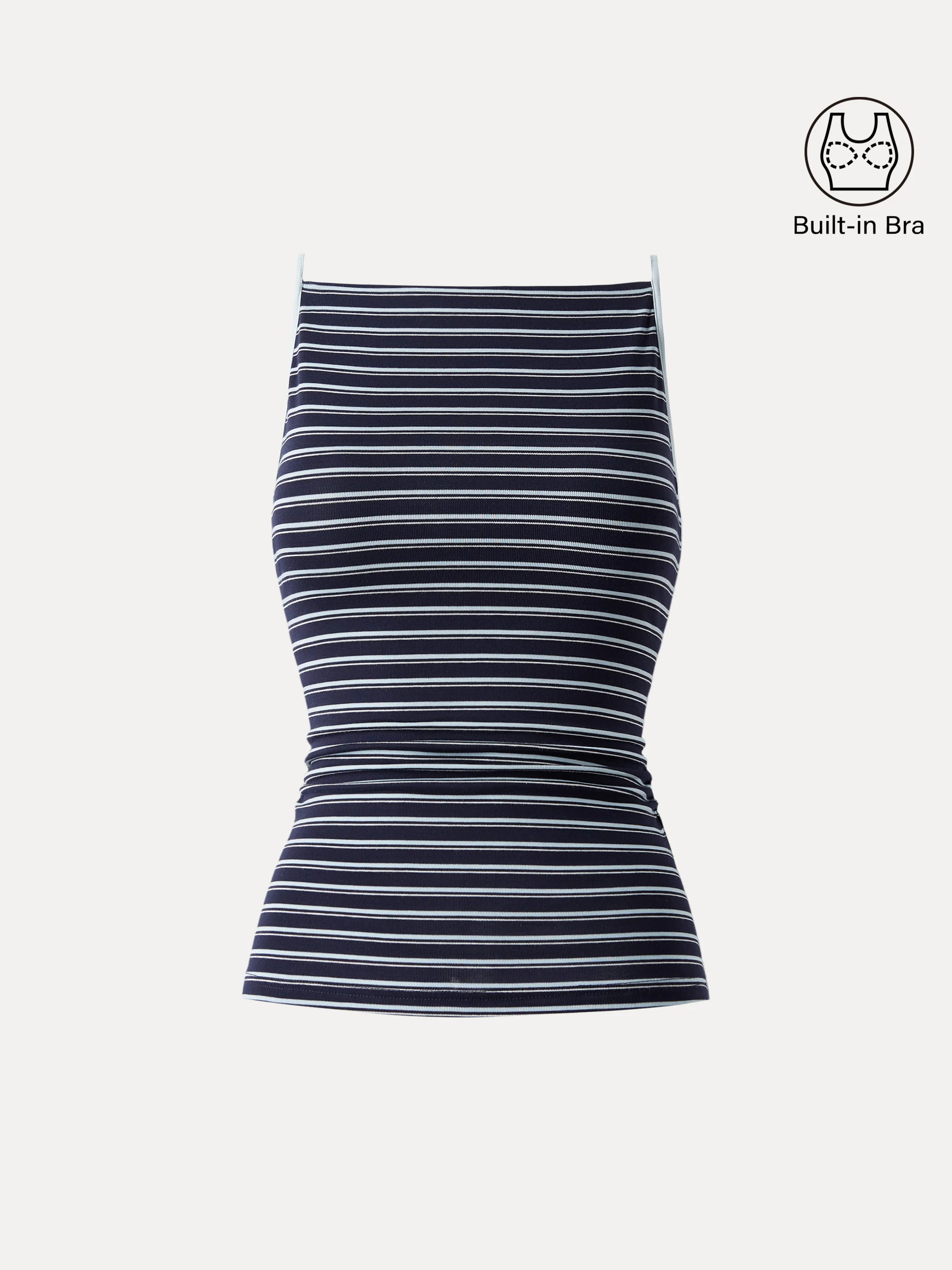 Striped Side-Ruched Spaghetti Airy Bra