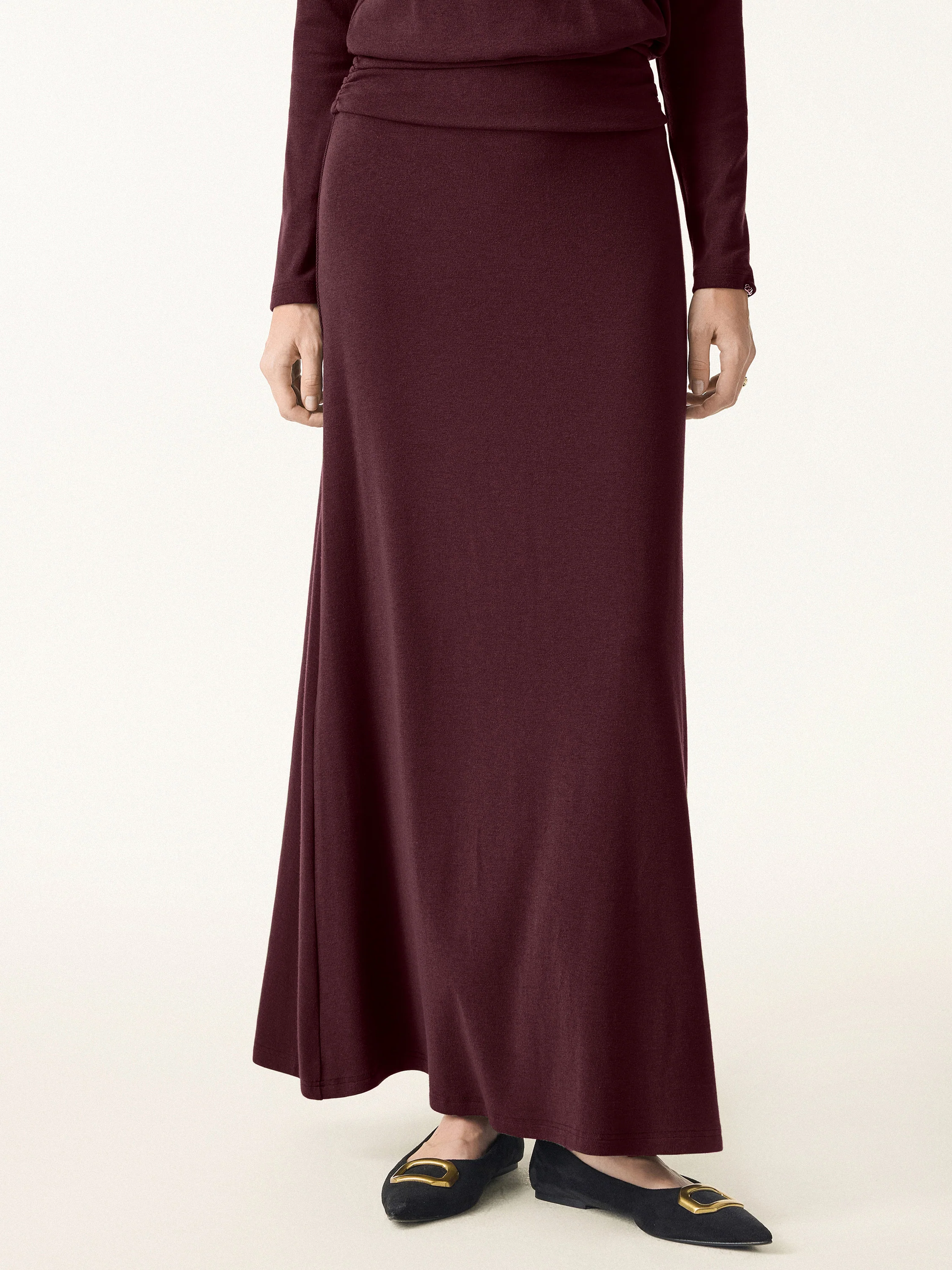 Light Warm Pull-on Circle Flared Maxi Skirt