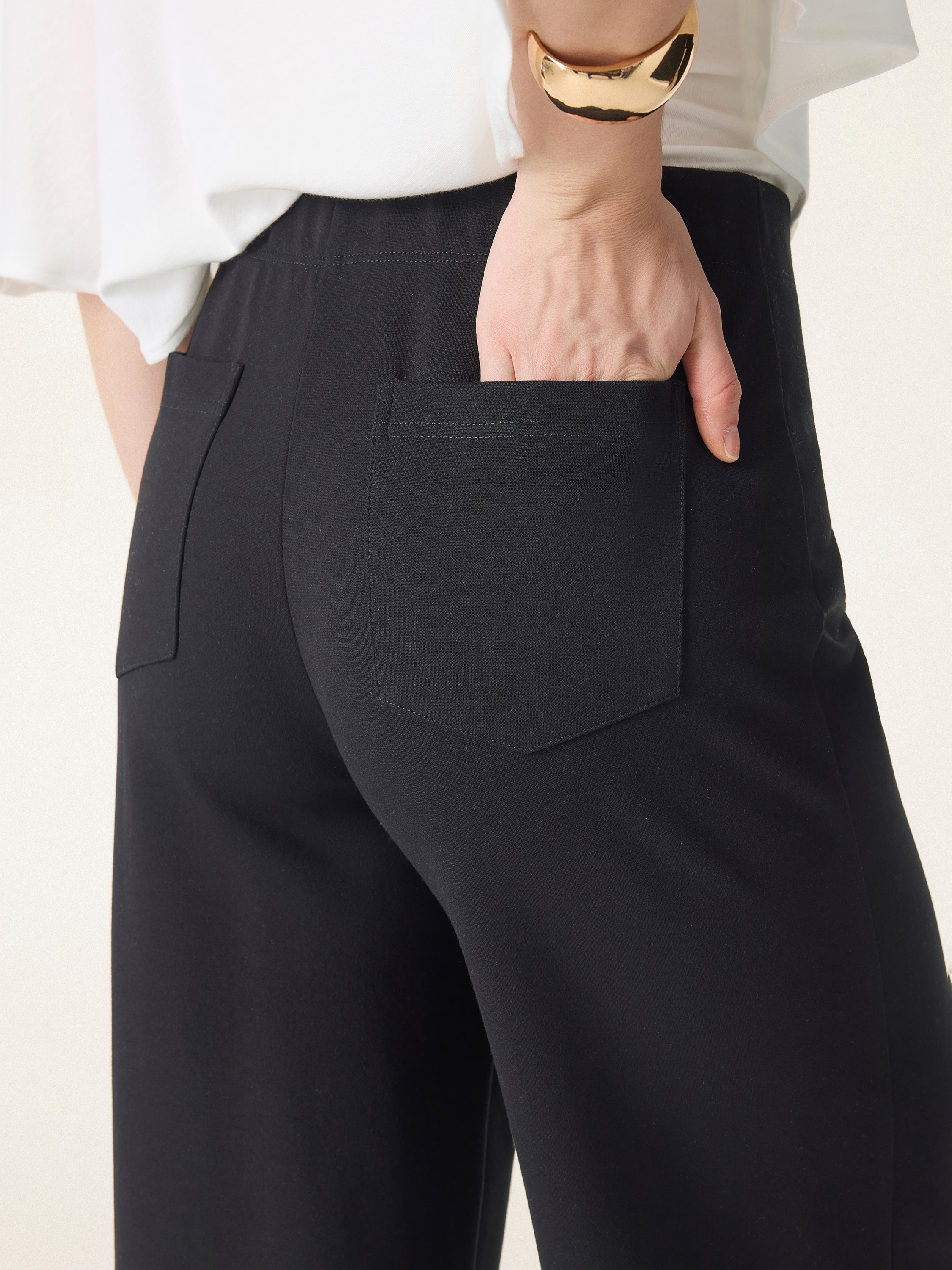 Tummy-Smooth Wide Leg Pull-on Pants with Pockets