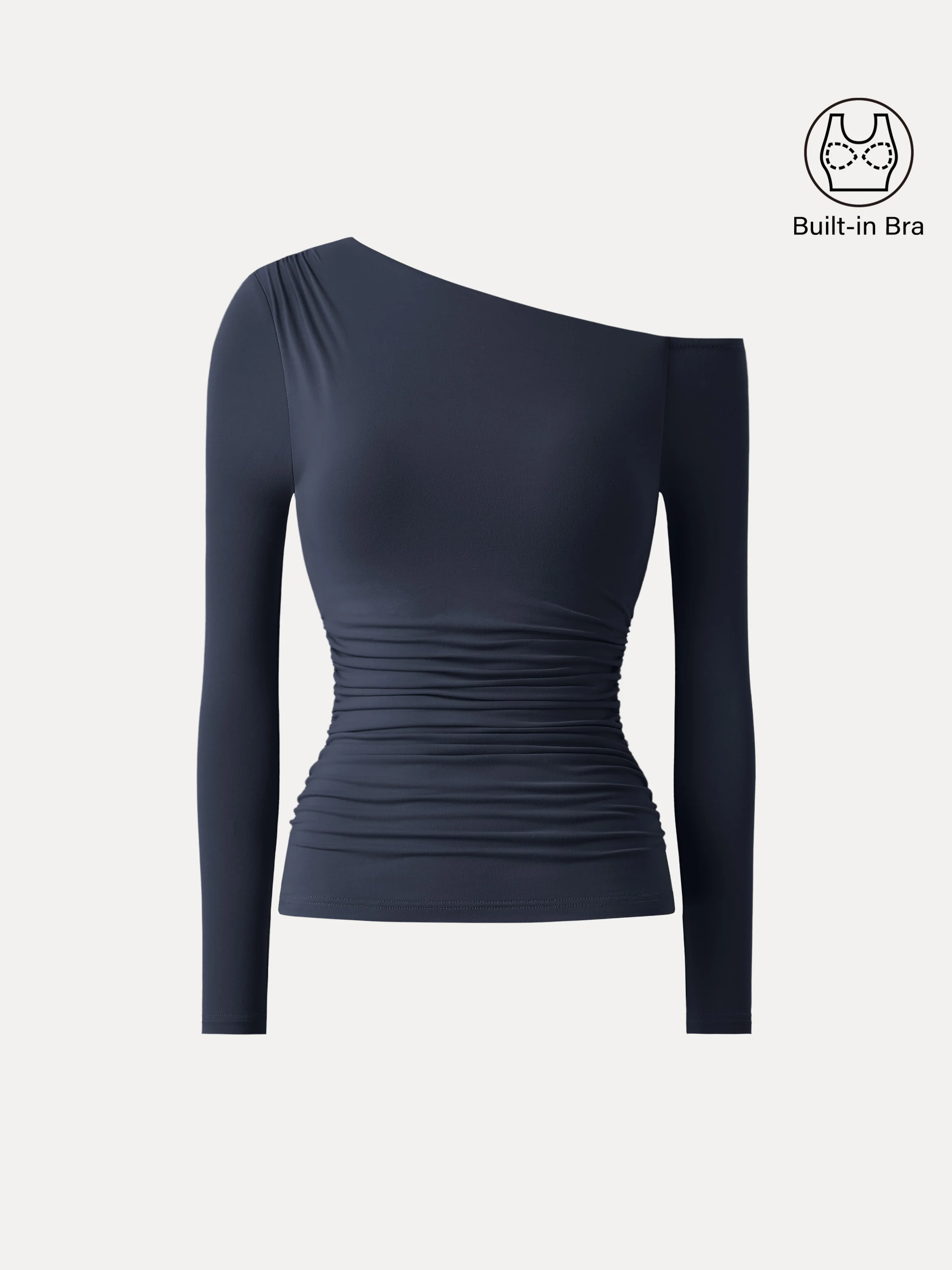 Asymmetrical Shoulders Long Sleeve Gathered Brami Top