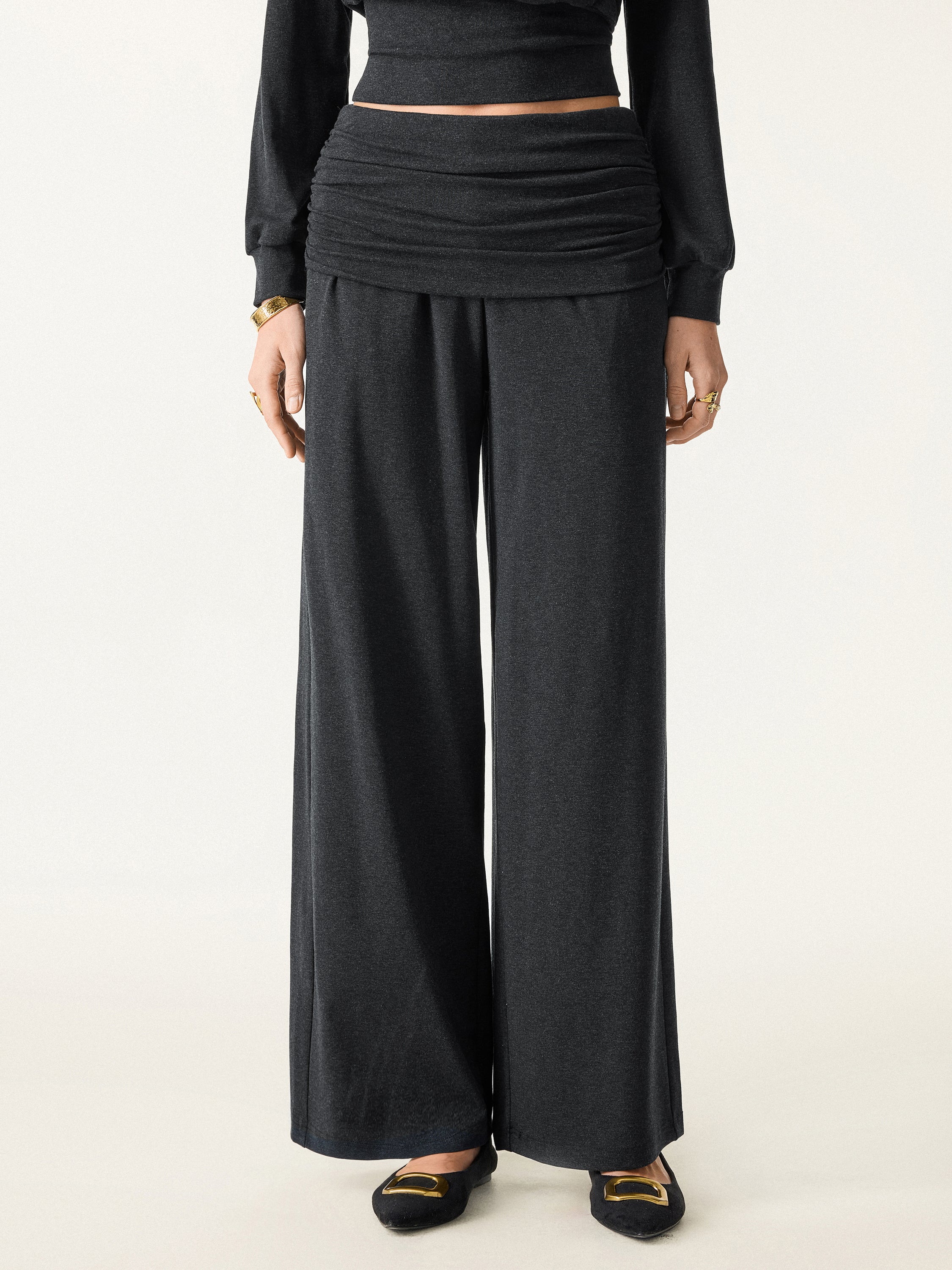 Non-itchy Wool Blend Drapey Wide-leg Pull-on Pants with Pockets