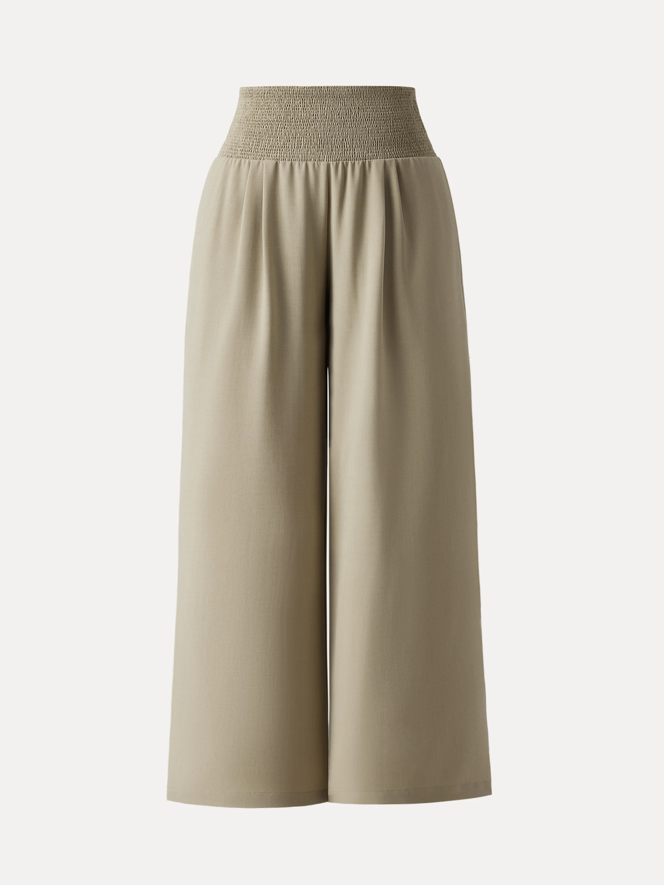 Wrinkle-resistant Tencel Linen Mid-rise Smocked Wide-leg Pant with Pockets