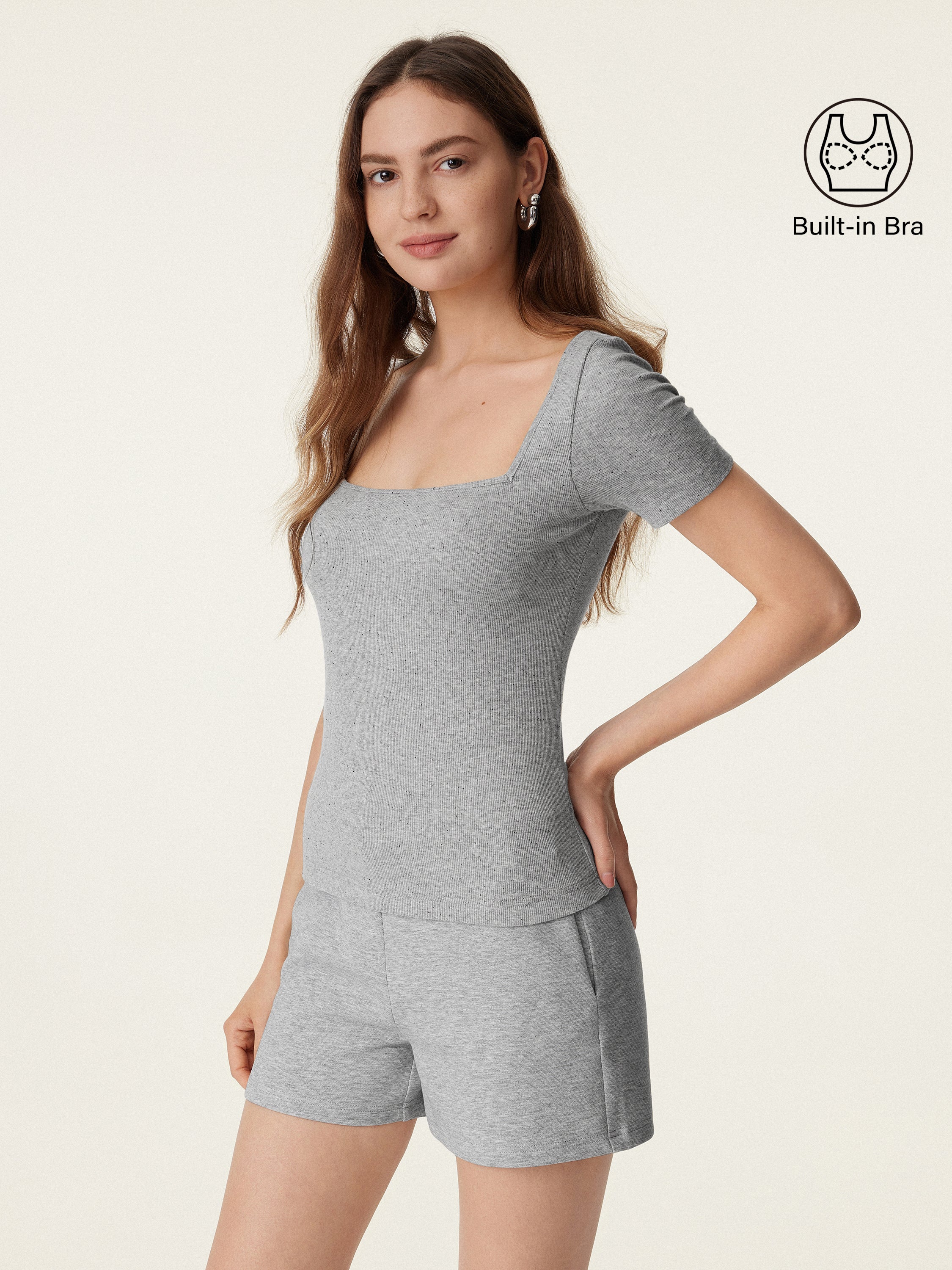 Square Neck Short Sleeve Cotton Breathable Bra