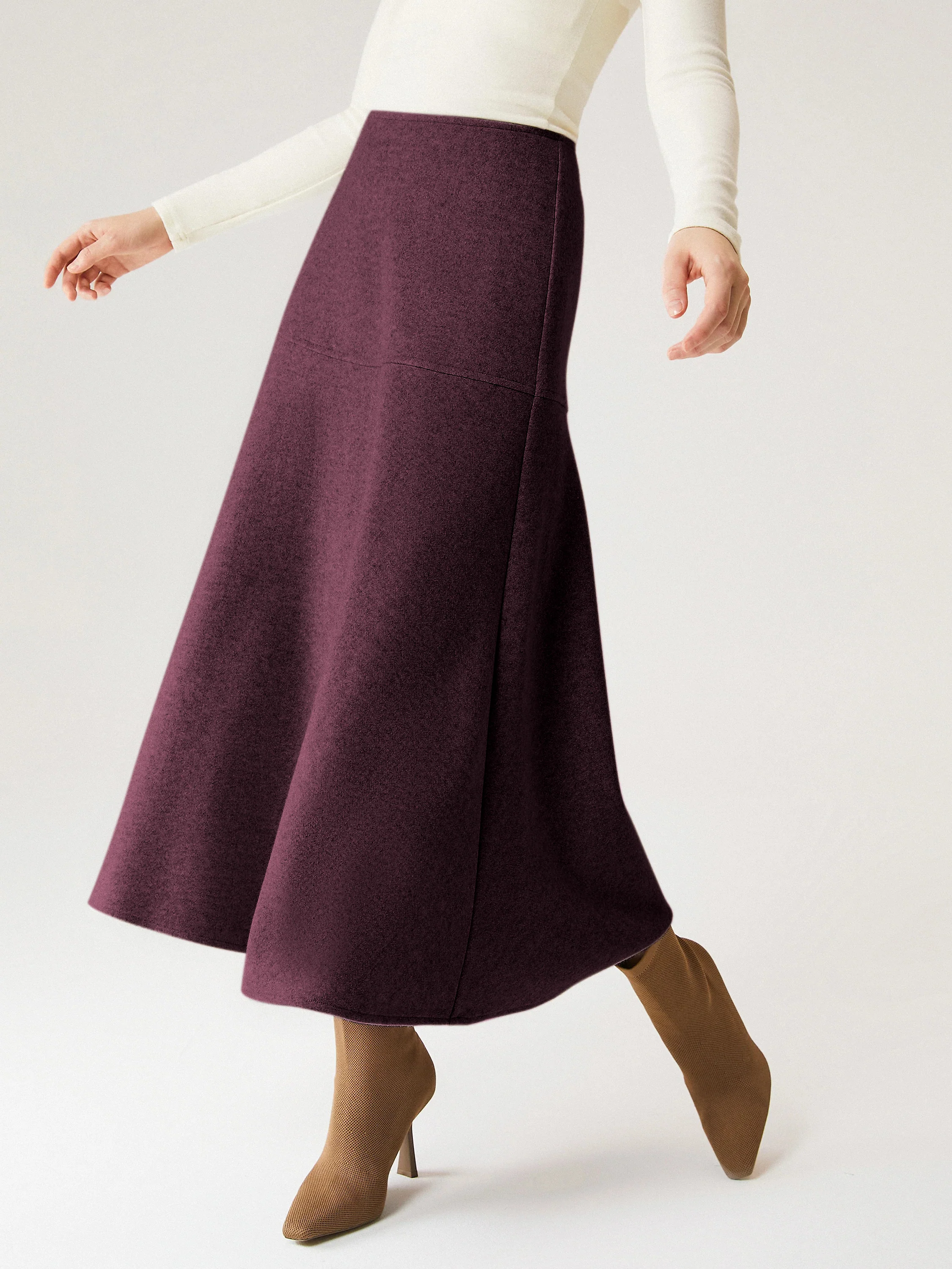 Wool-like Flared Long Skirt