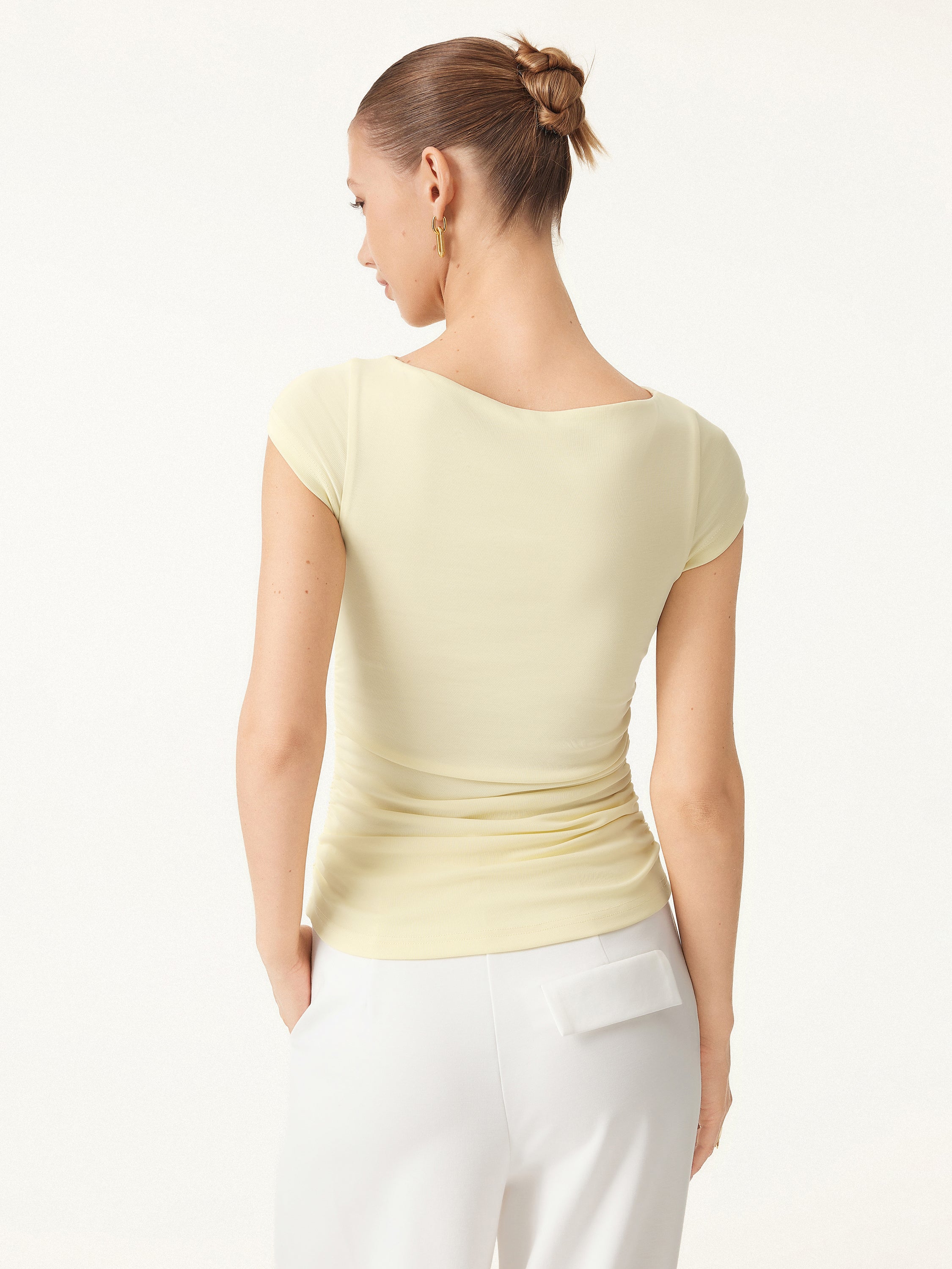 Sandwashed Boatneck Cap Sleeve Ruched Brami