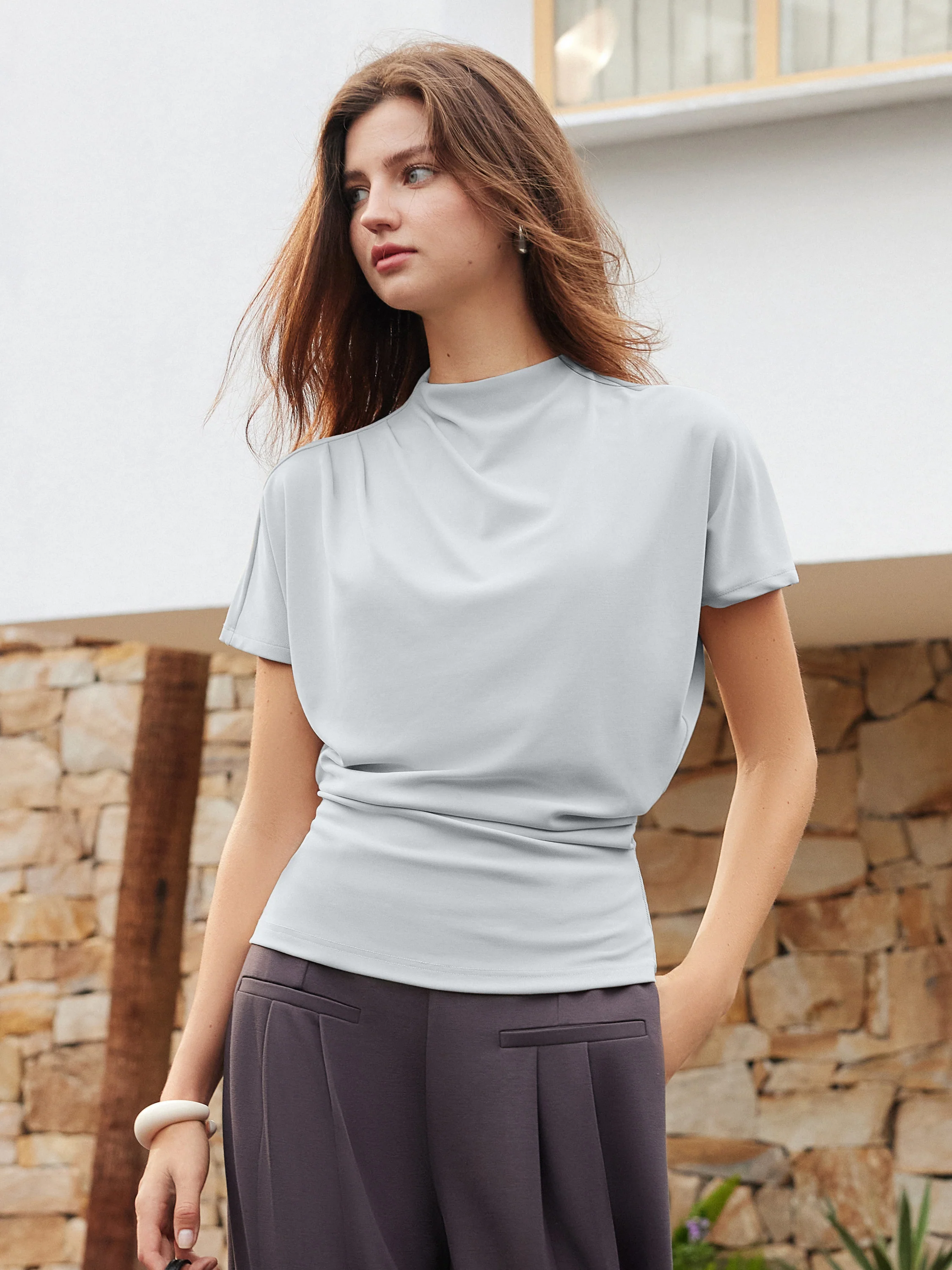 Mockneck Tucked Waist Define Top