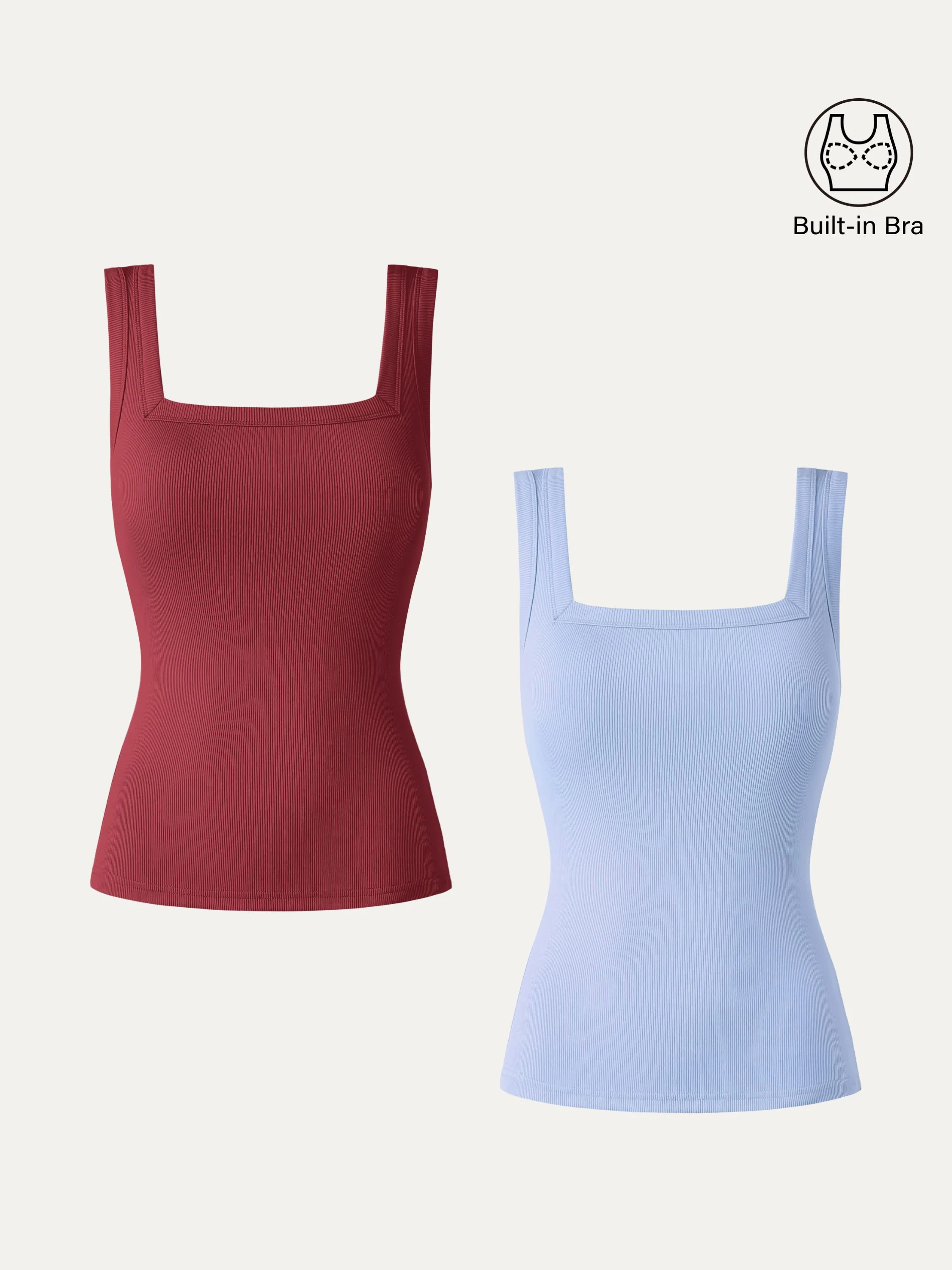 2-Piece Set Regular Slinky Square Open-Back Tank Top
