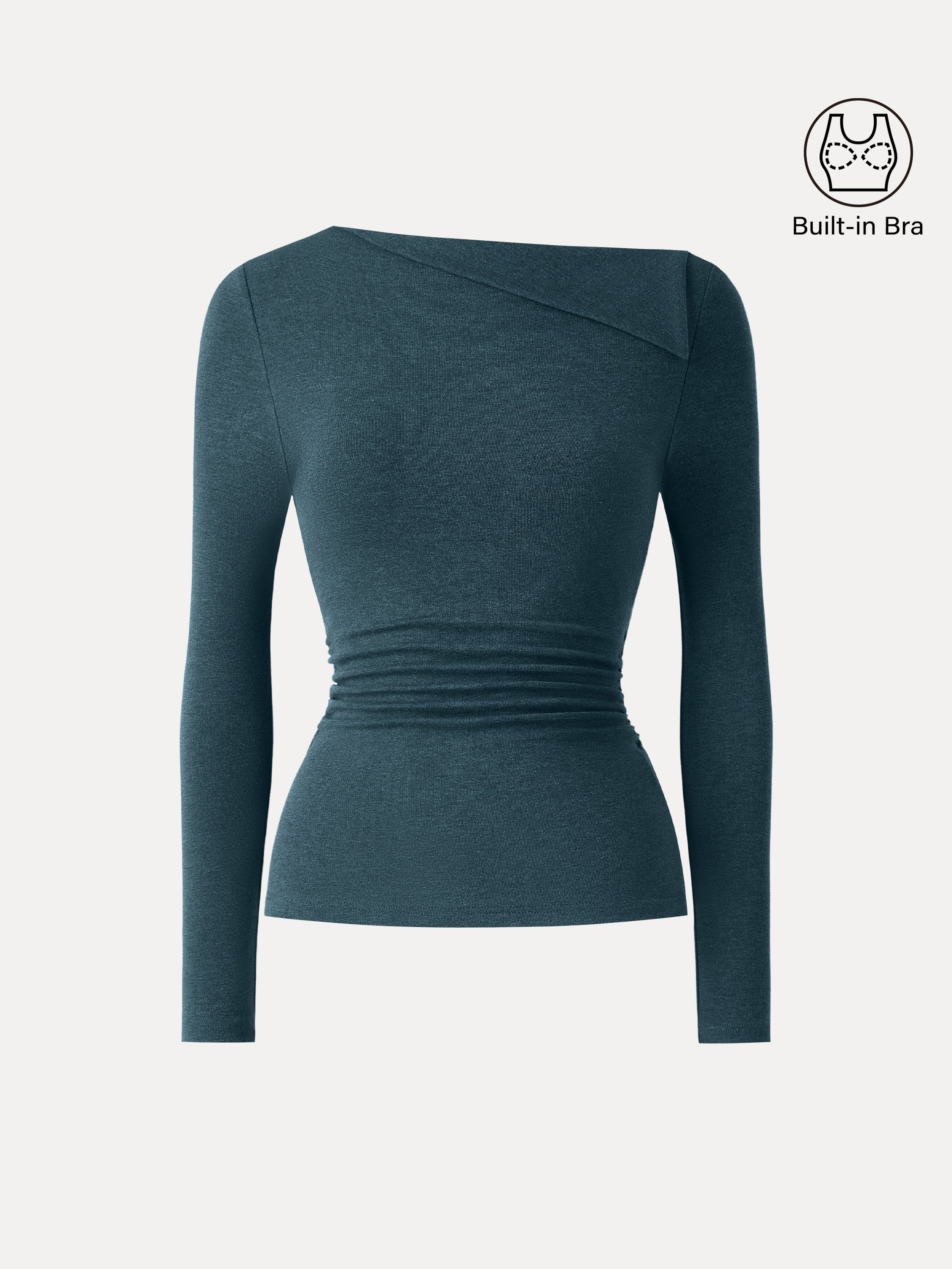 Light Warm Asymmetrical Fold-Over Side Ruched Brami Top