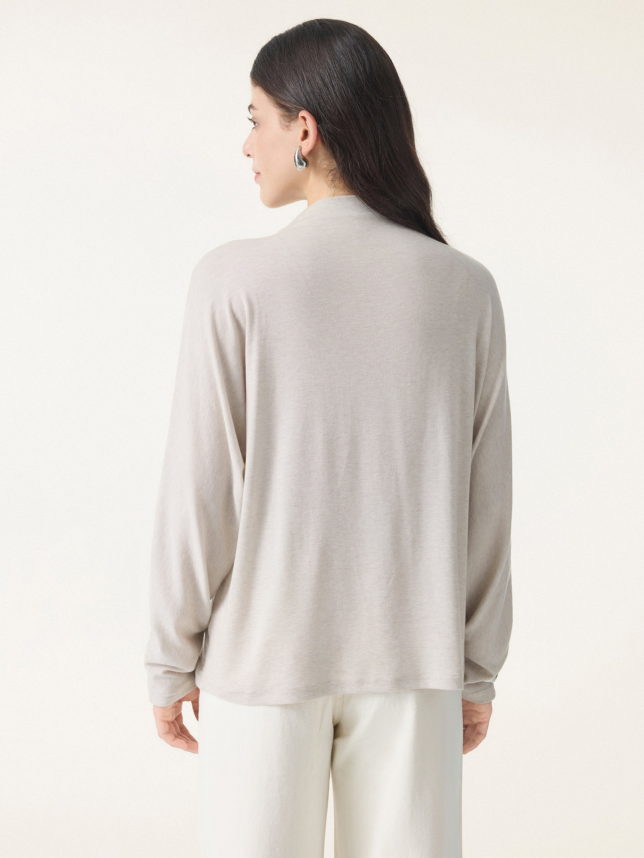Lyocell Cashmere Relaxed Mockneck Batwing Sleeve Top
