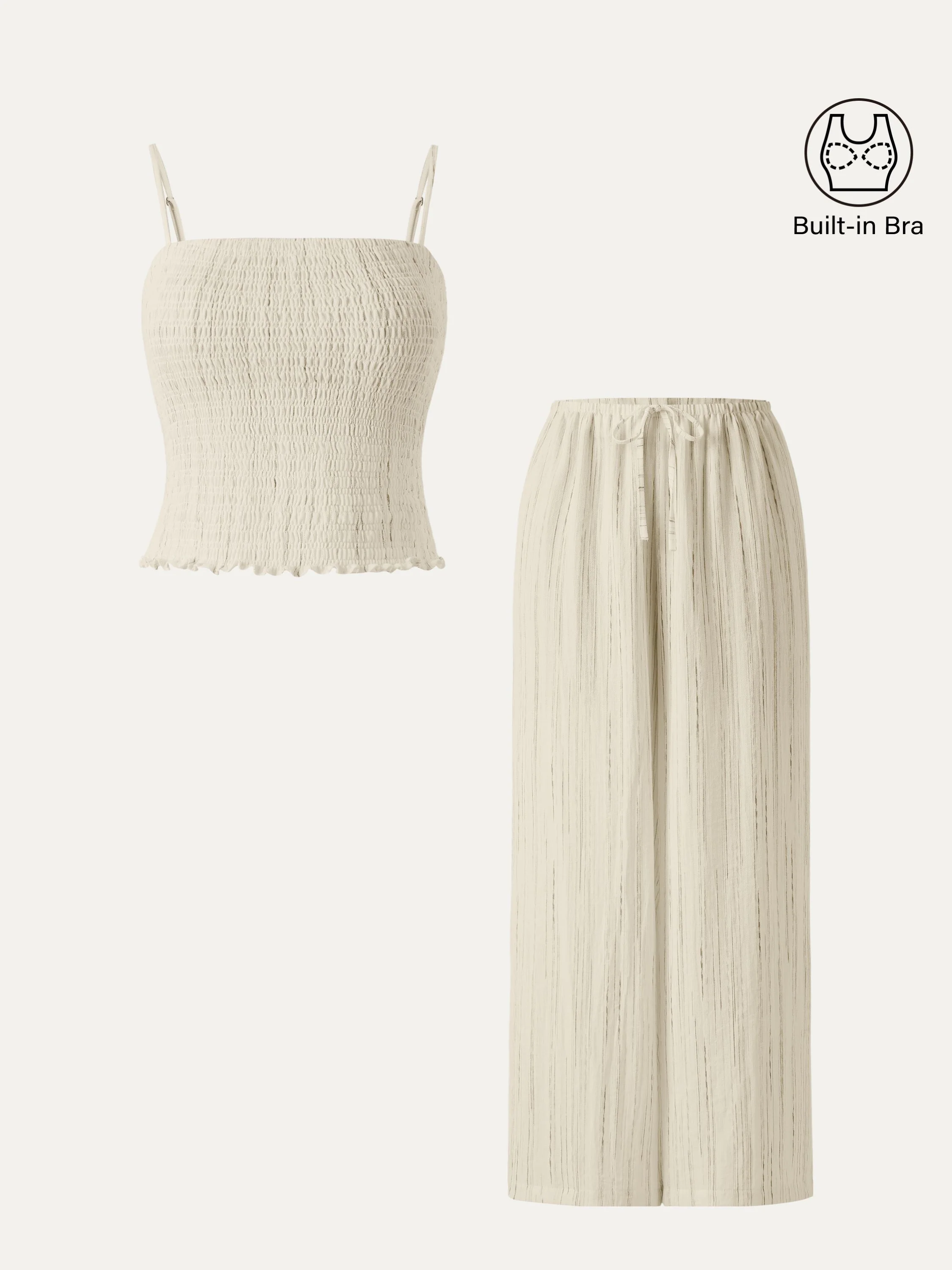 2Pcs Set Striped Adjustable Spaghetti Brami &  Striped Wide Leg Pants with Pockets