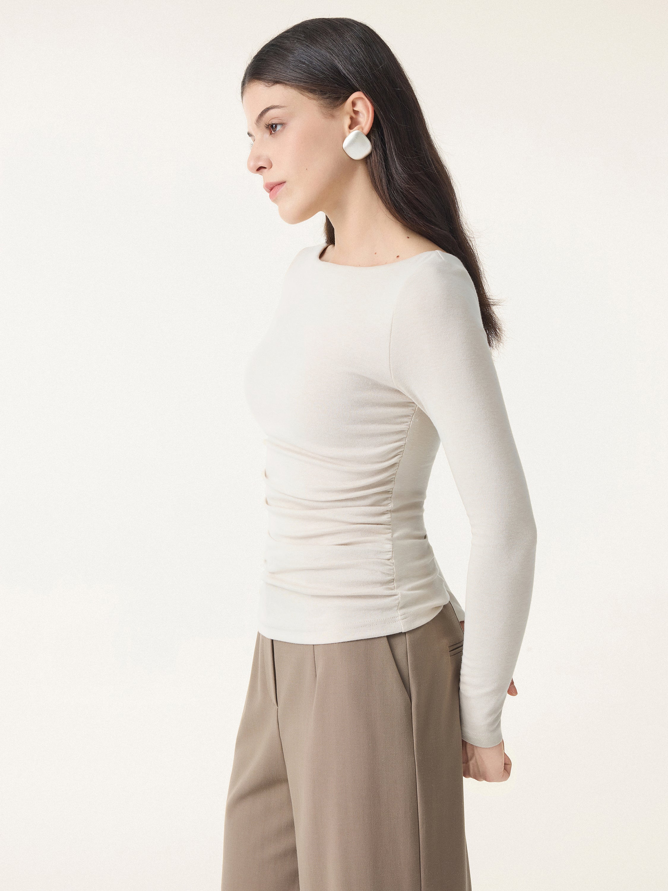 Light Warm Boatneck Ruched Brami Top