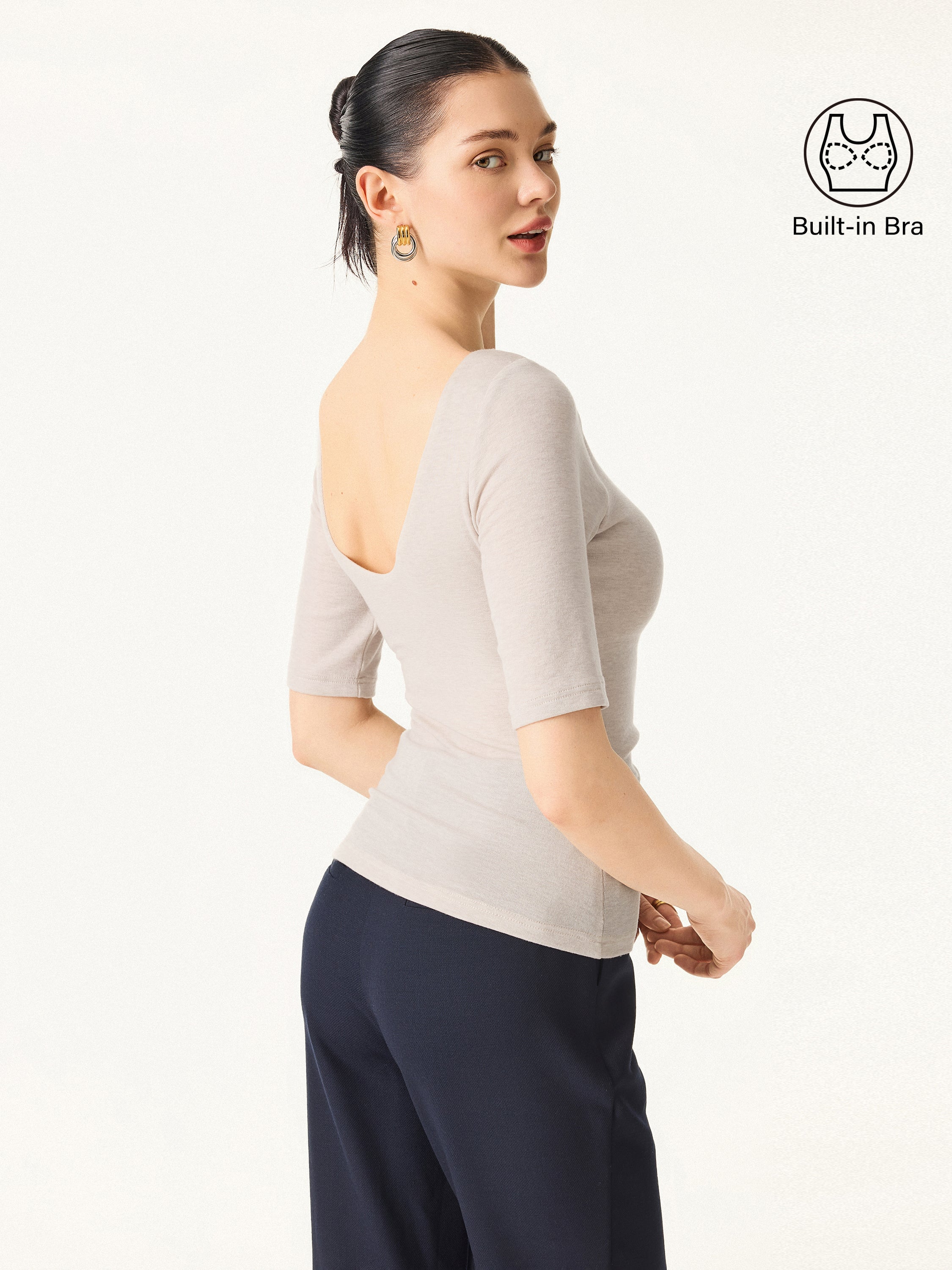 Essential Lyocell Cashmere Boatneck Elbow Length Sleeve Brami