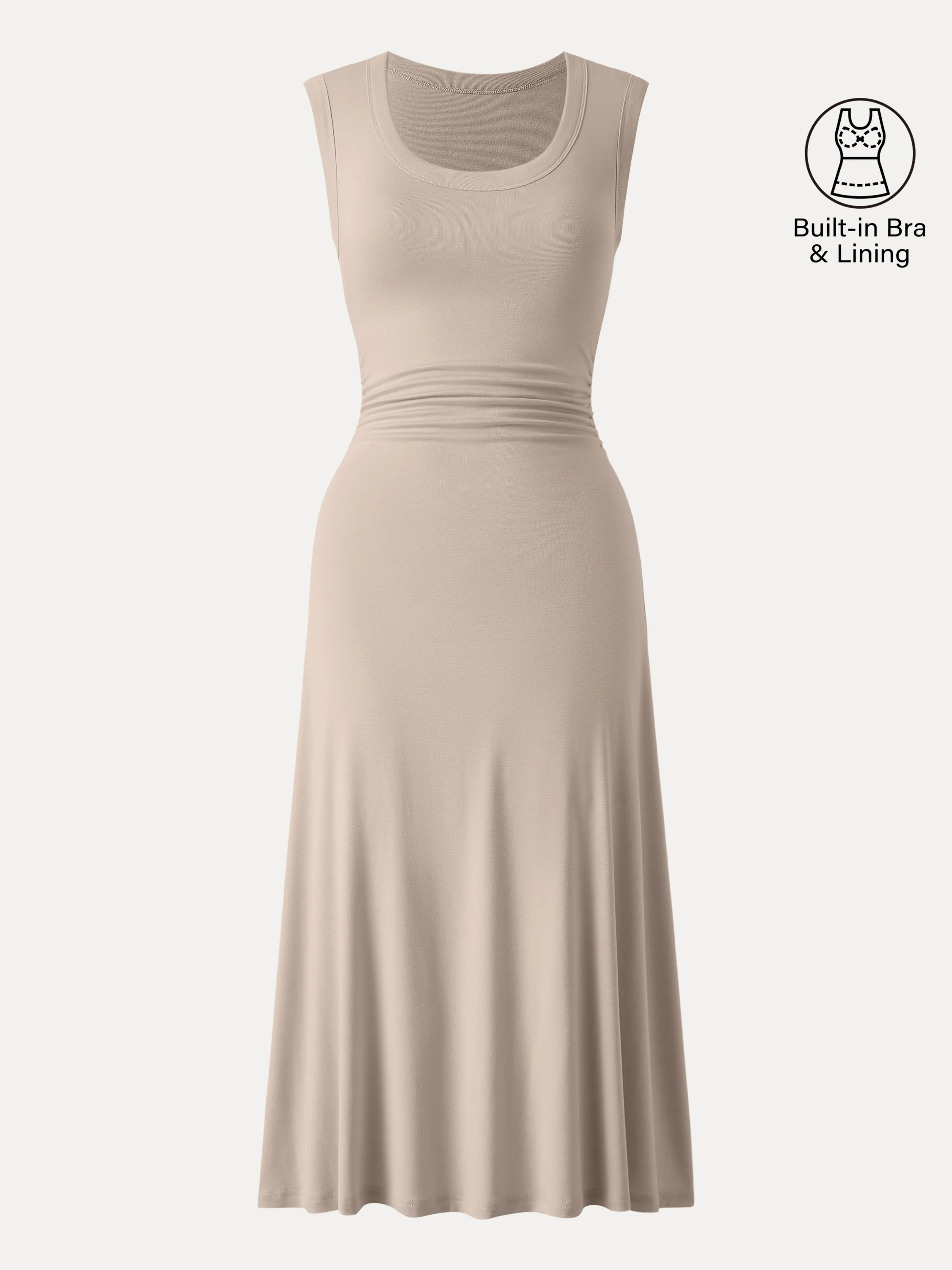 Scoop Neck Side Ruched New Airy Brami Midi Dress
