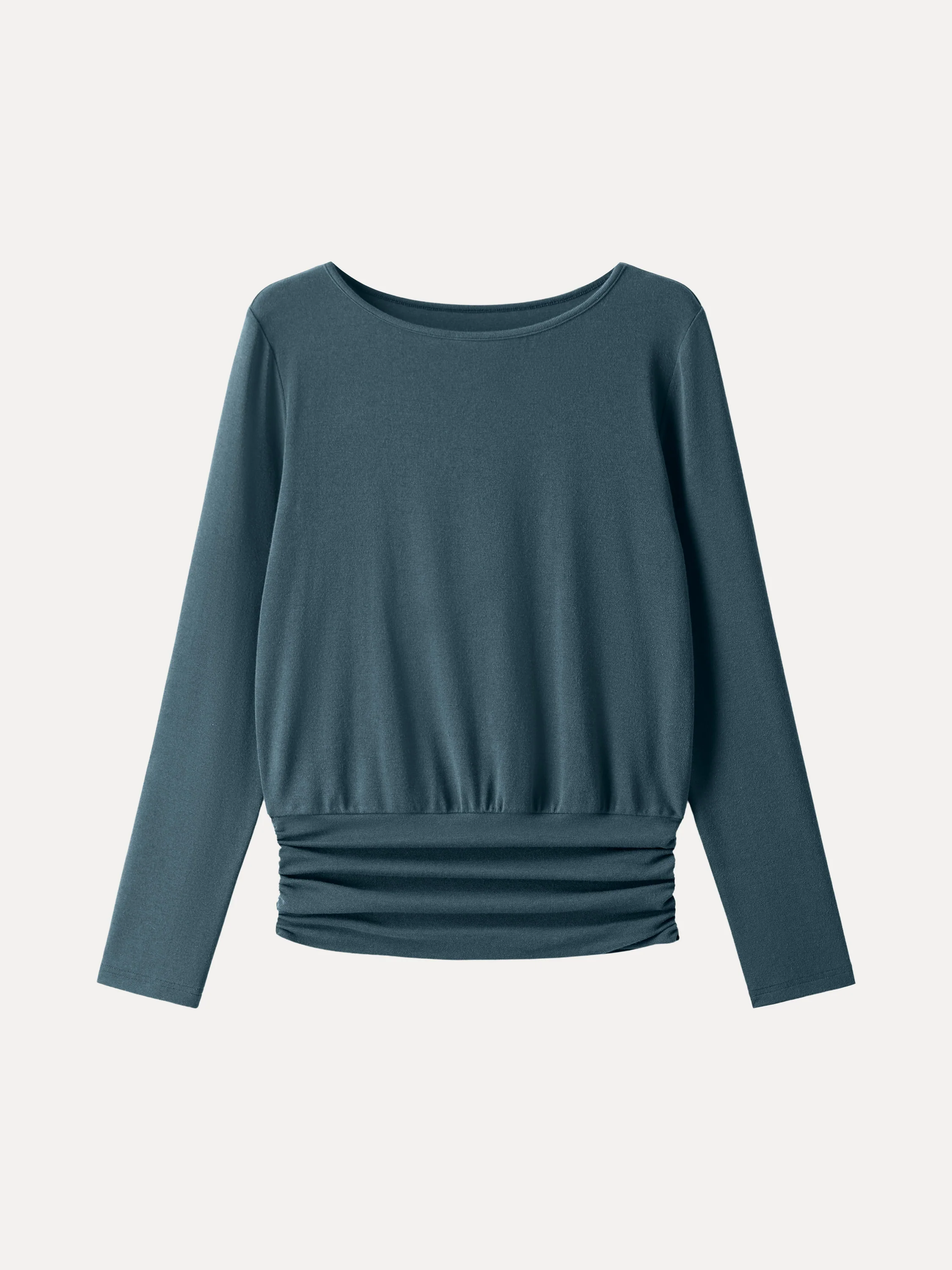 Light Warm Round Neck Side Ruched Top