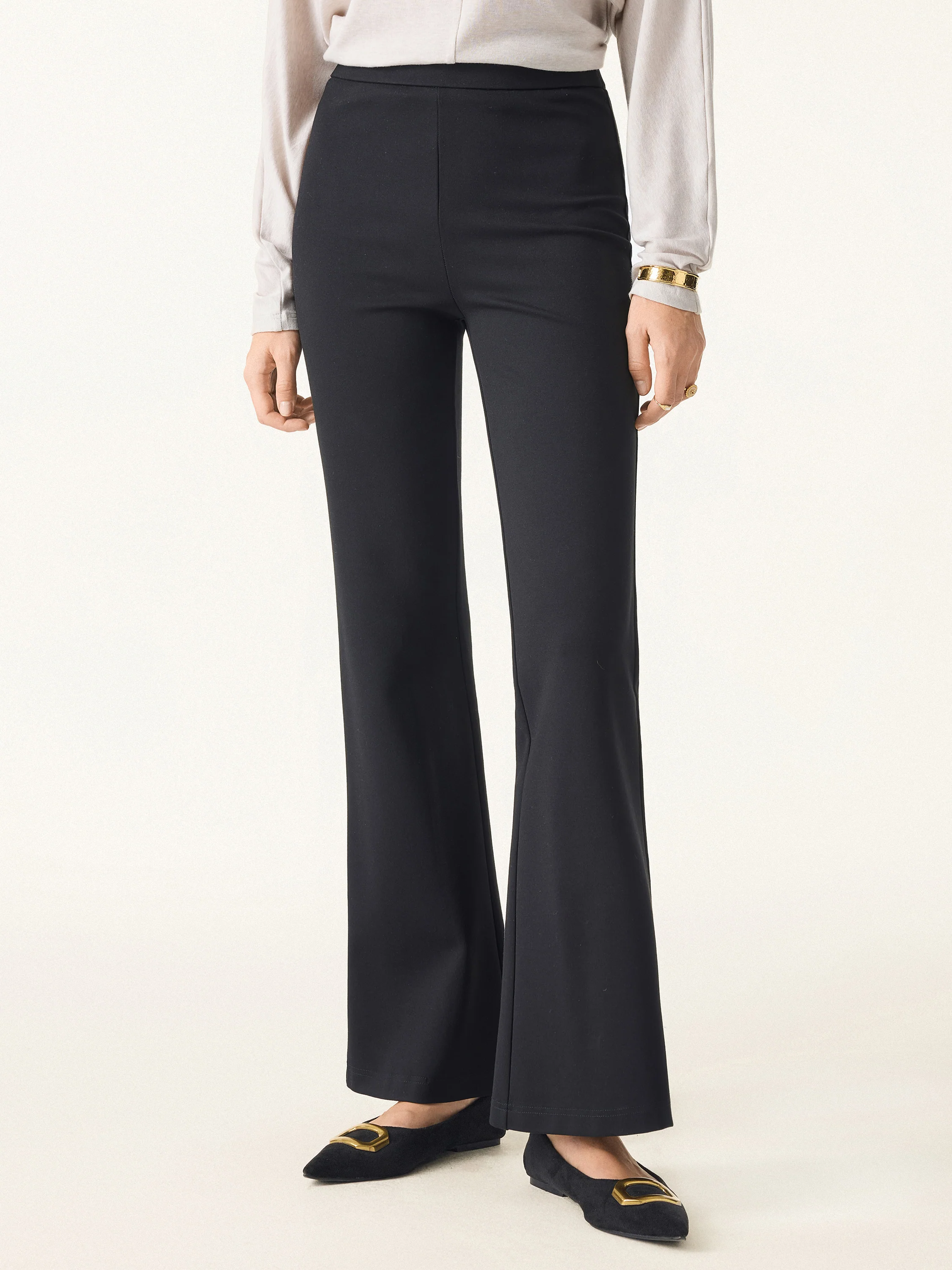 2Pcs Set Criss Cross Off-Shoulder Brami & High Rise Pull-on Flared Petite Pants