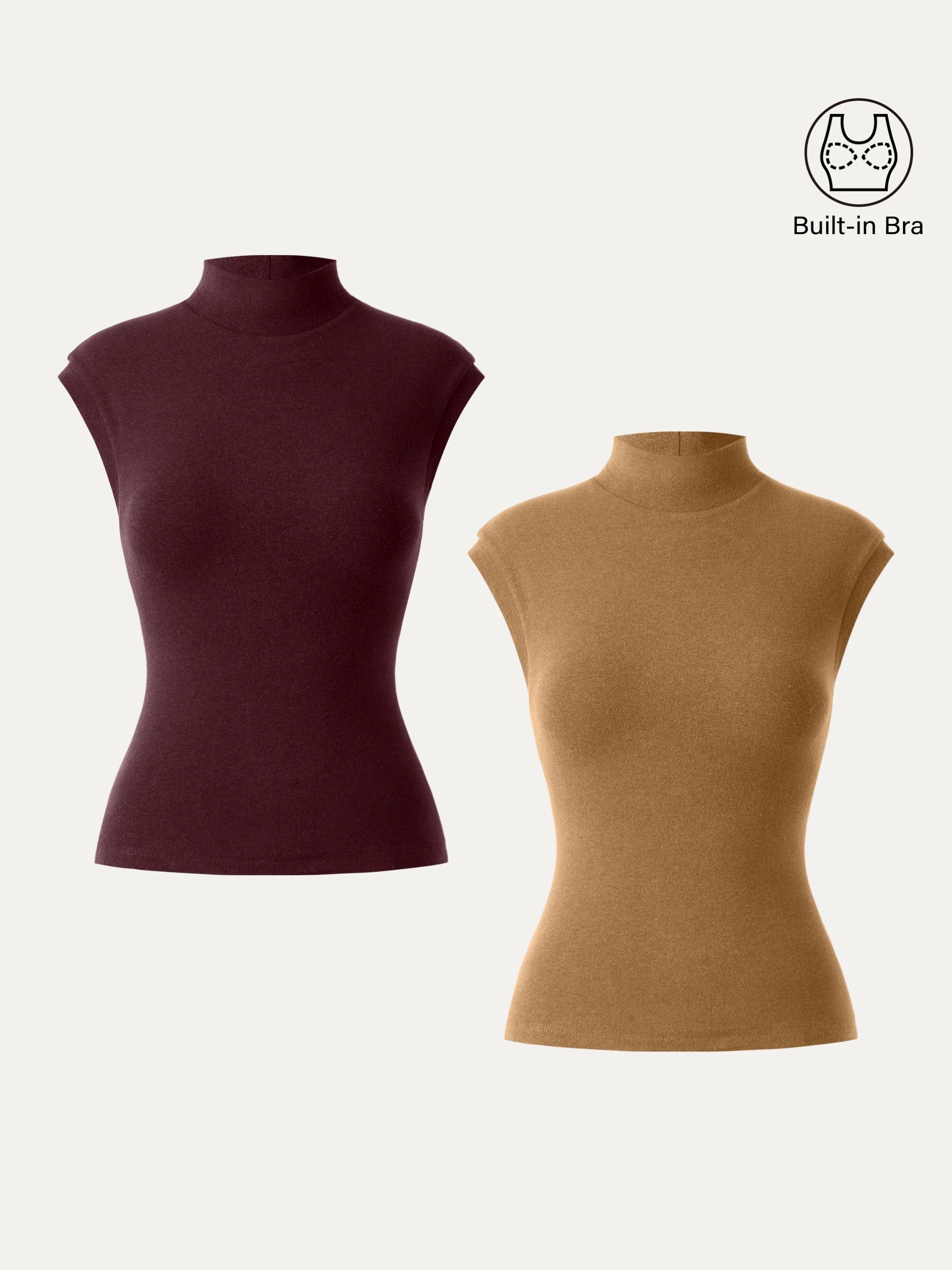 Stretch Cotton Mock Neck Cap Sleeve Brami Top