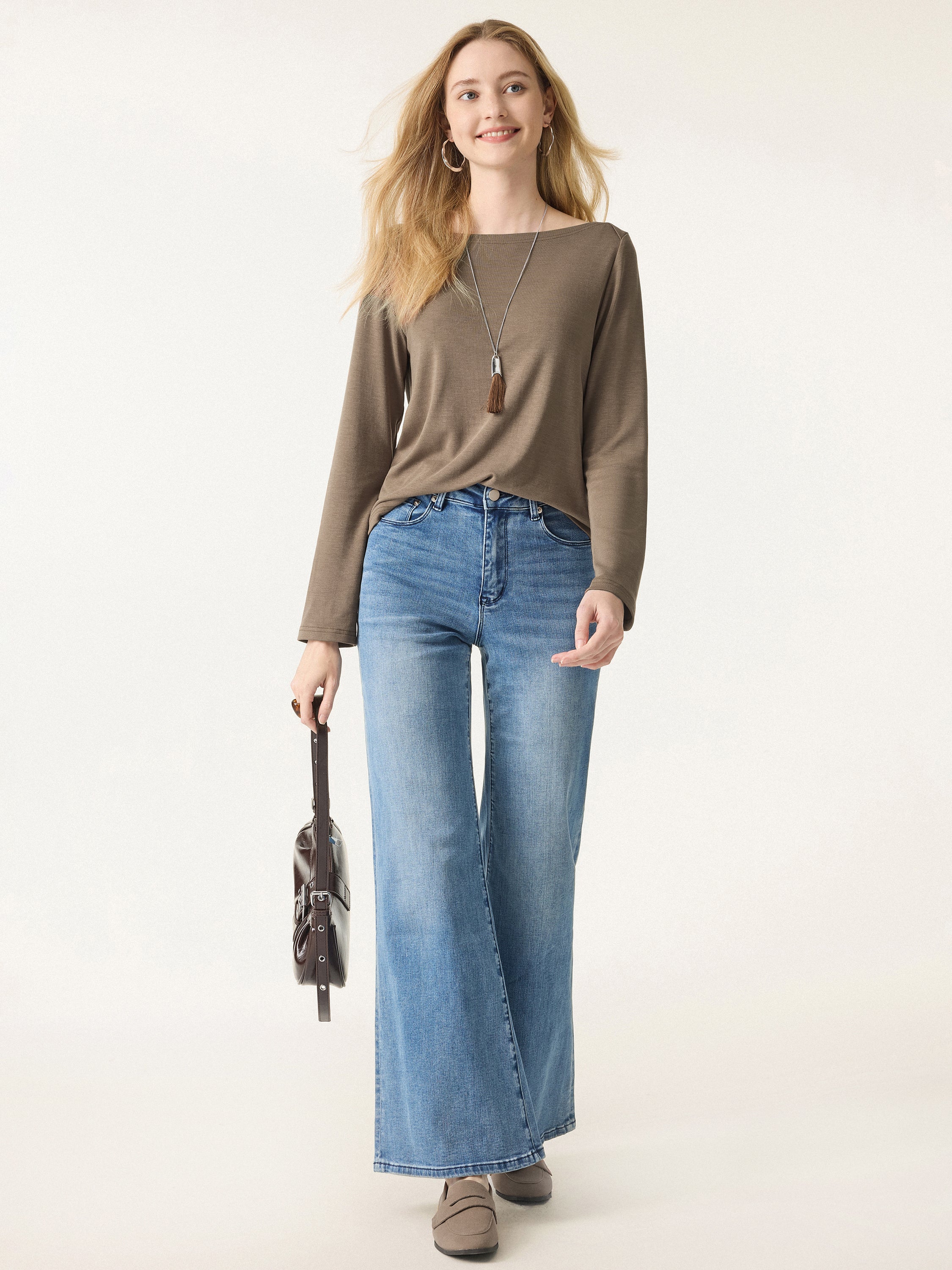 Relaxed-Fit Boatneck Long-Sleeve Top
