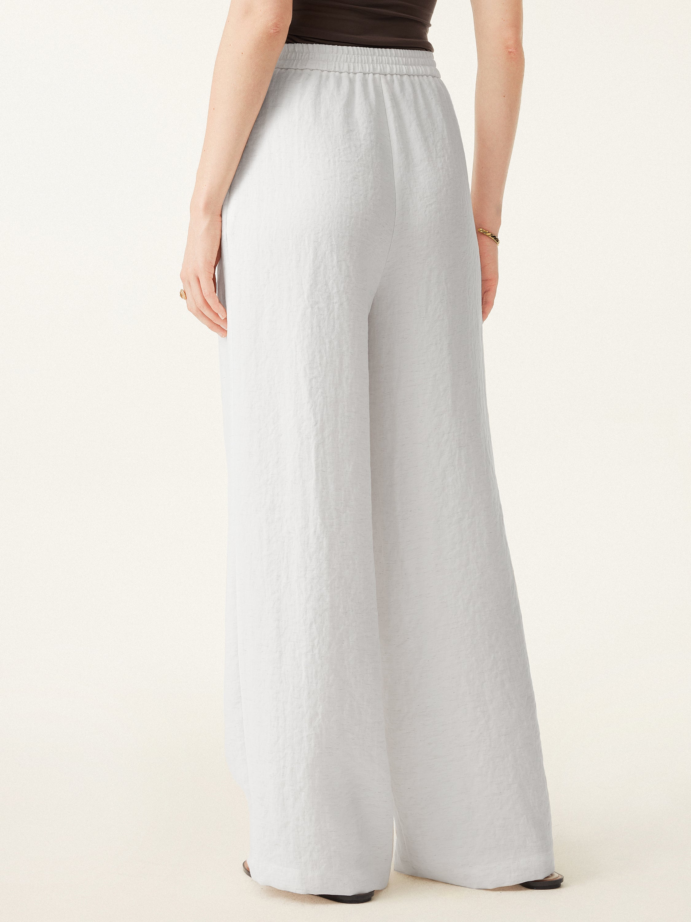 Airy Linen Mid-Rise Wide-Leg Pants with Pockets
