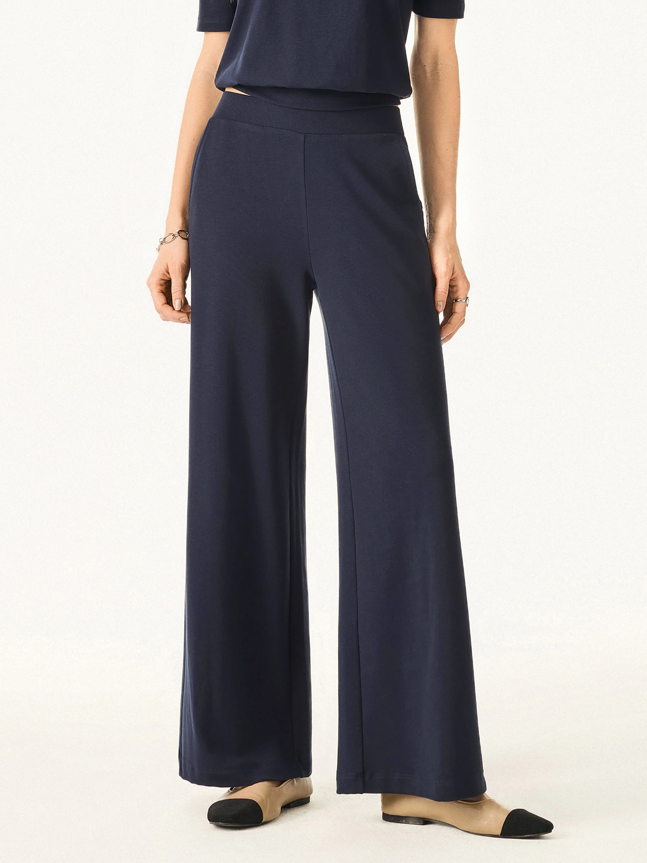 Lyocell Wool Mid Rise Wide Leg Pull-on Pants with Pockets