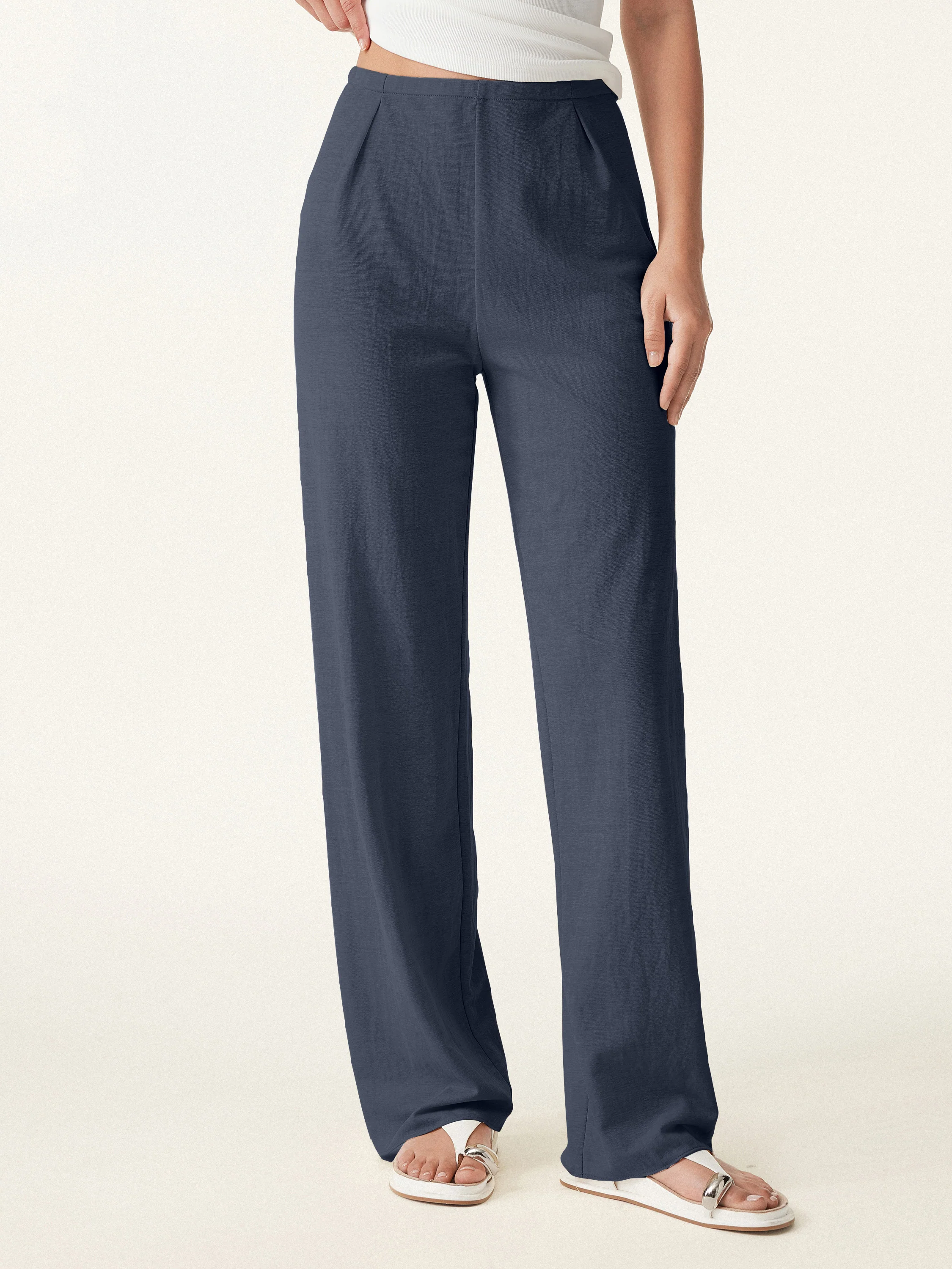 Wrinkle-resistant Cotton Linen Mid-rise Straight-leg Pants