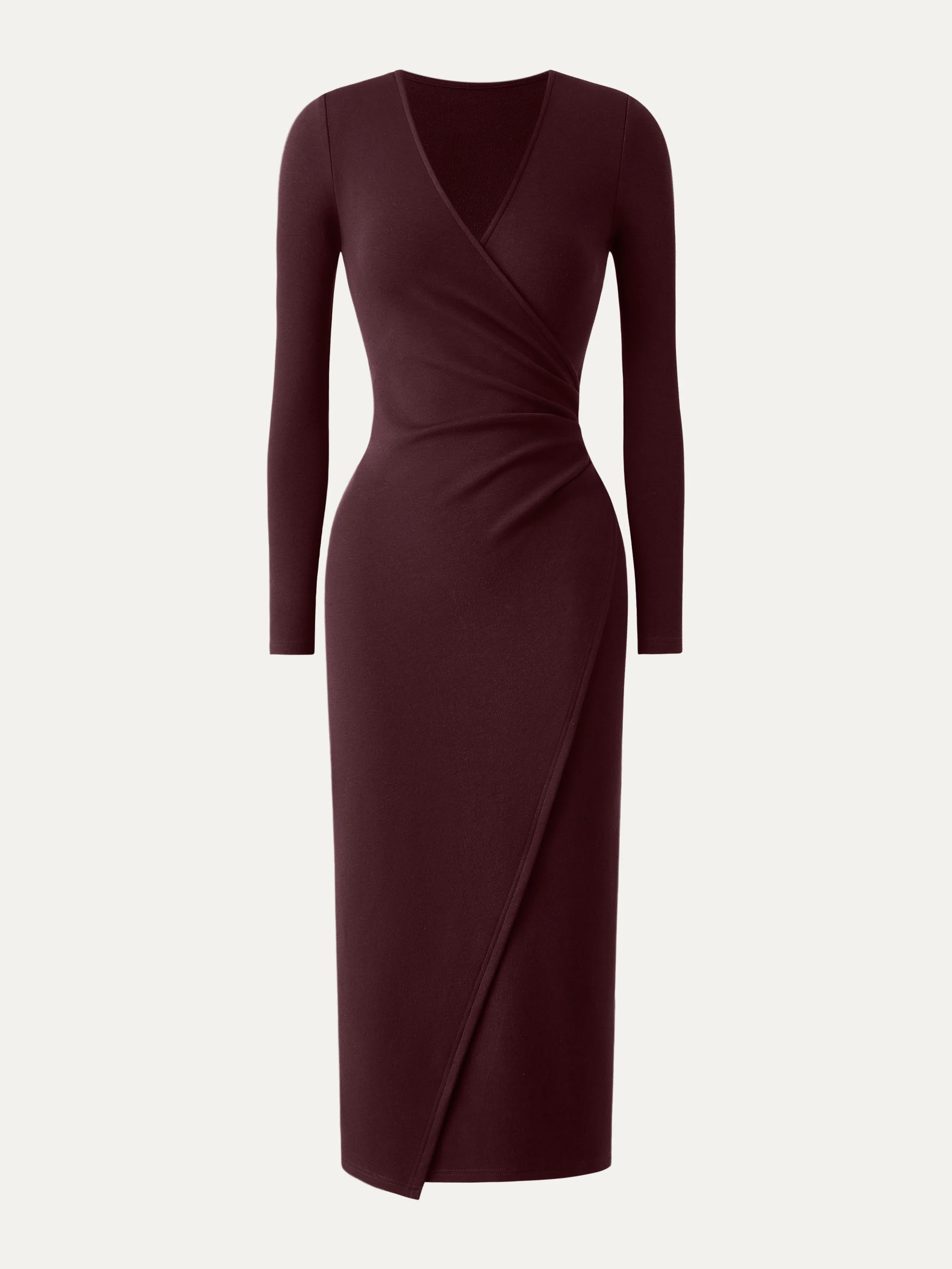 Surplice Wrap Long-Sleeved Dress