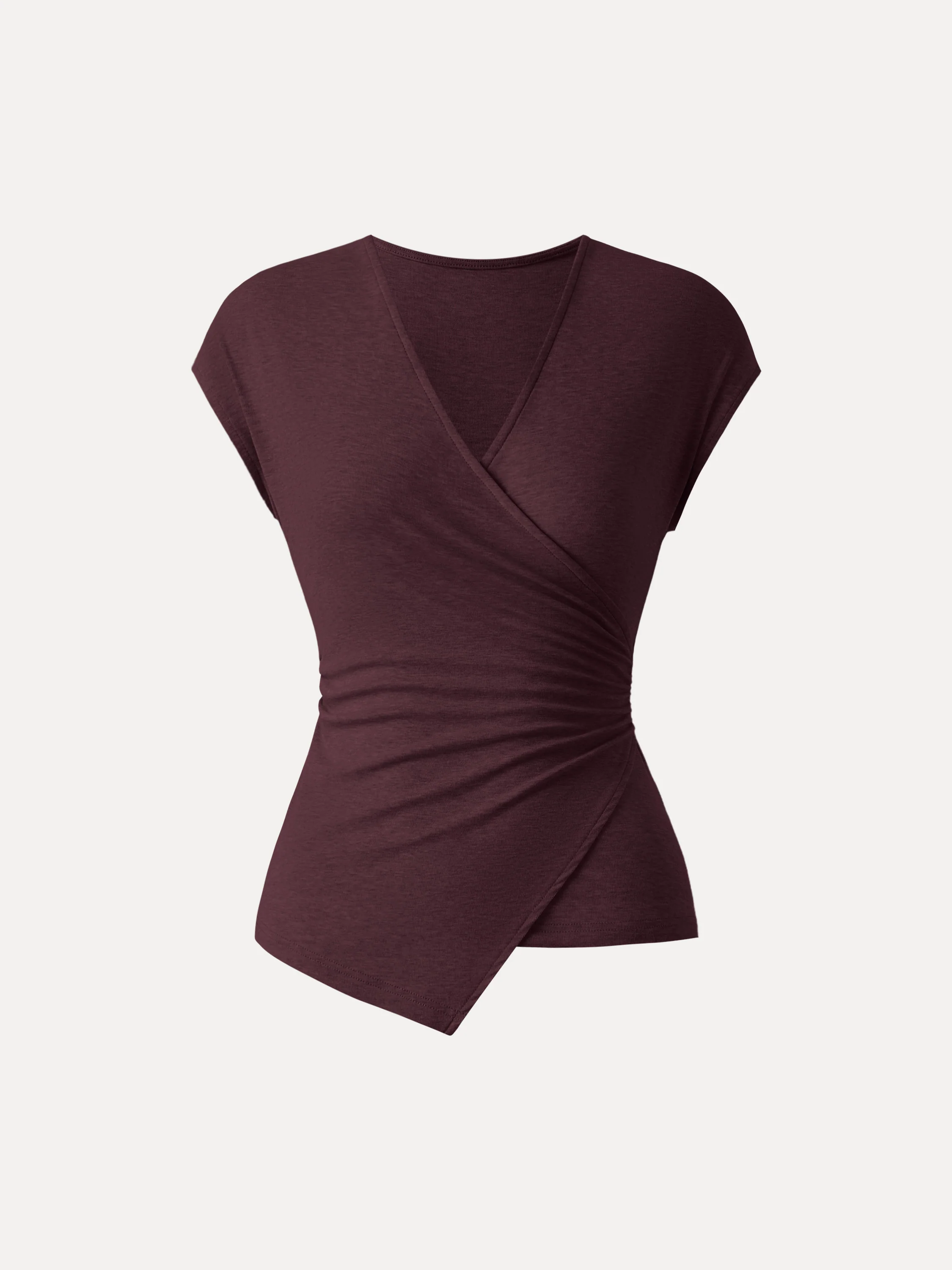 Lyocell Wool Surplice Cap Sleeve Asymmetrical Top