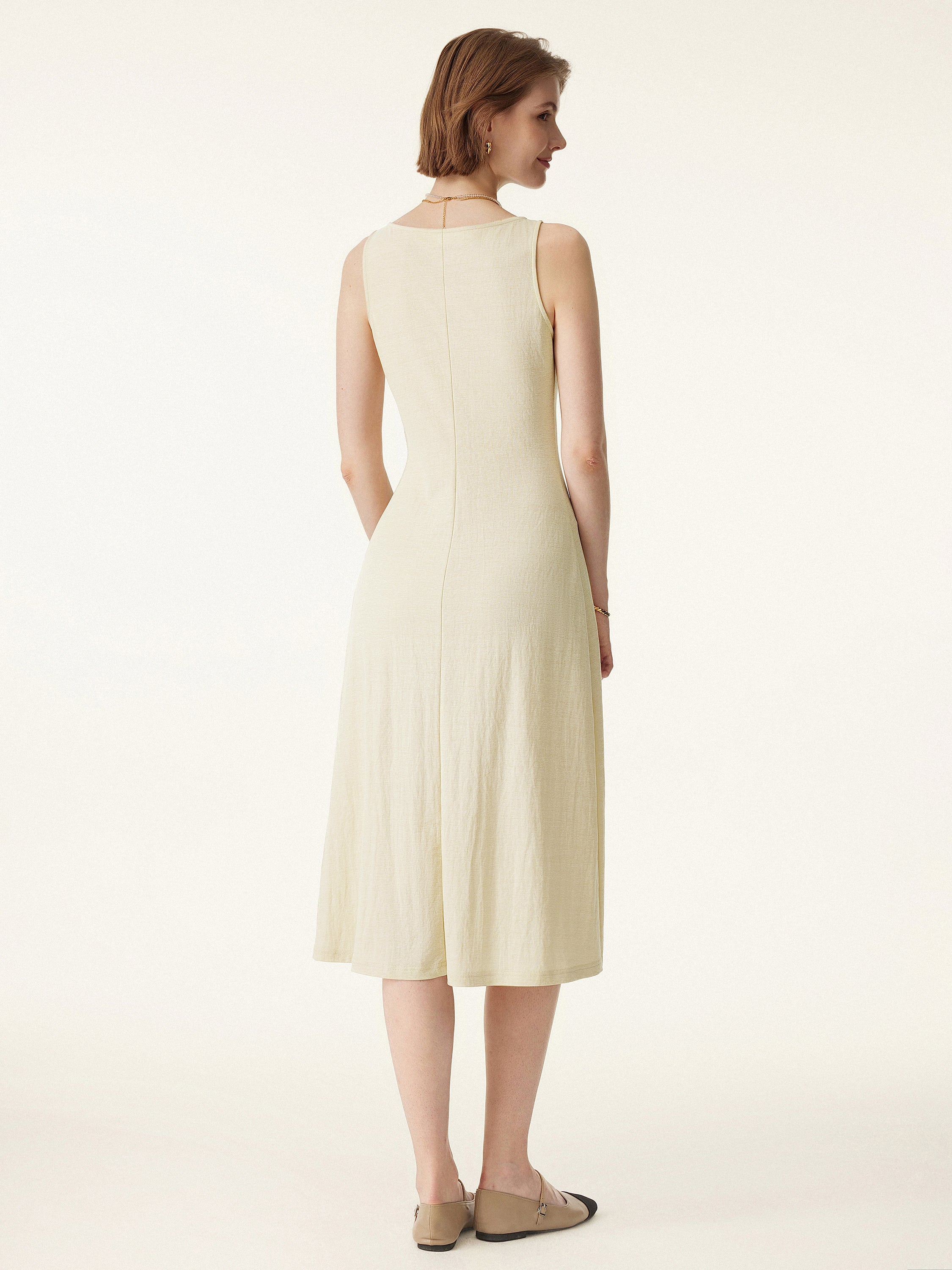 Multi-wear V-neck Button Front Midi Vest Dress