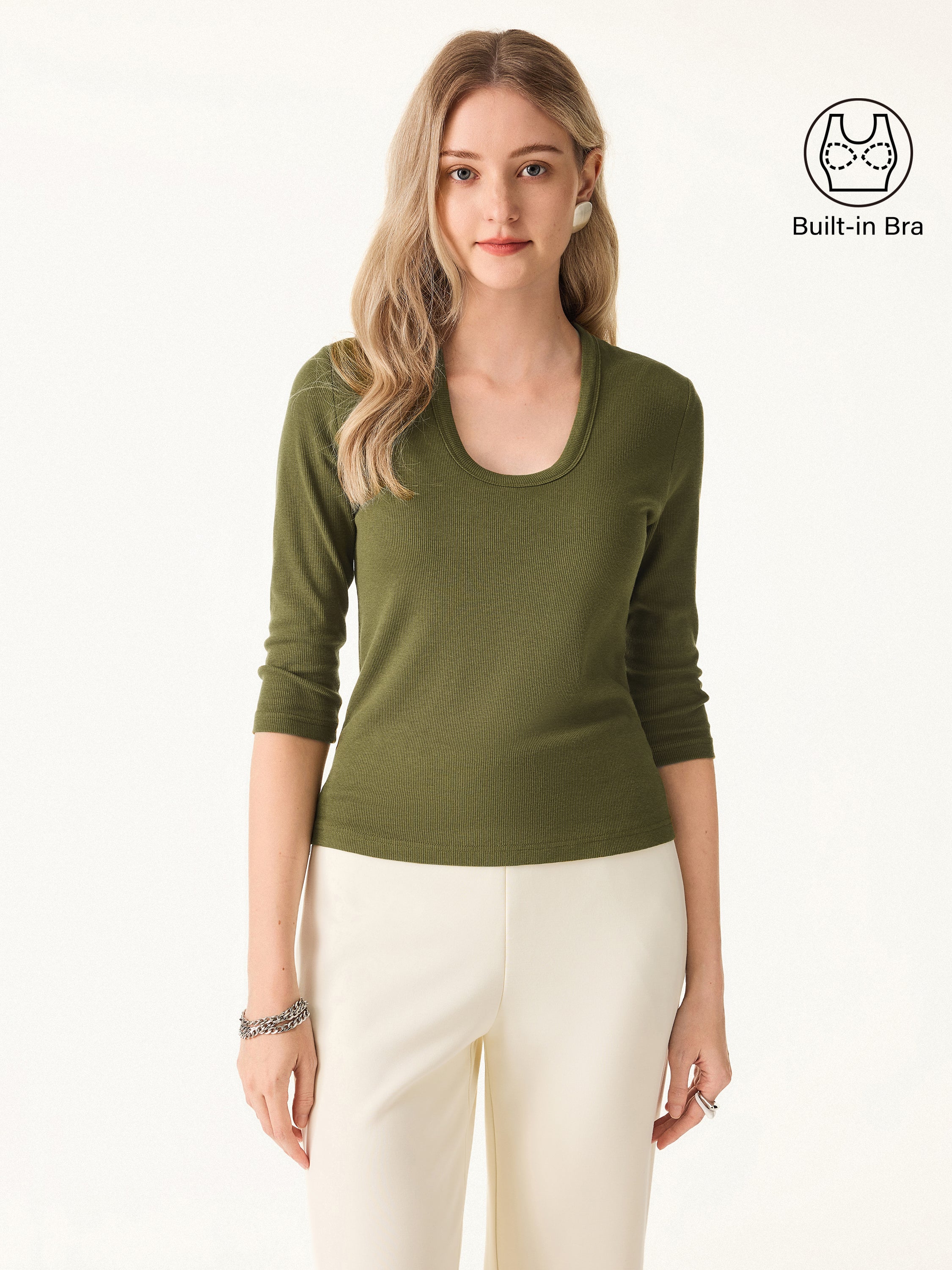 Essential Stretch Cotton U-neck 3/4 Sleeve Brami