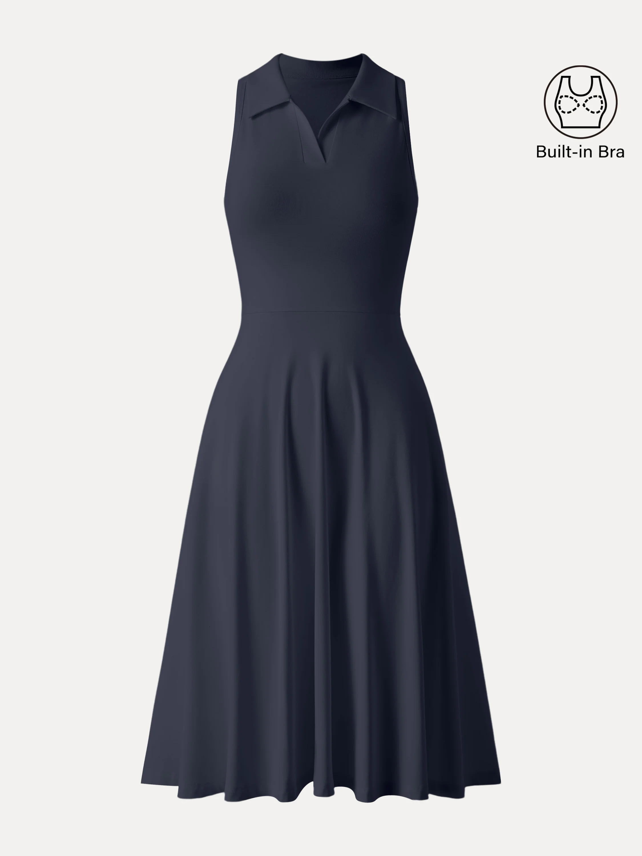 Stretch Cotton Polo Neck Fit-and-flare Midi Brami Dress with Pockets